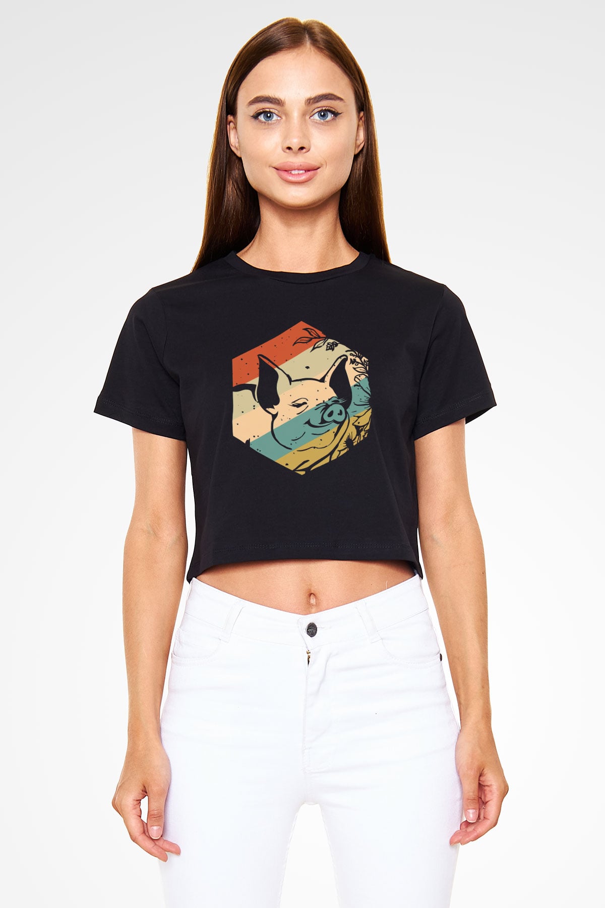 Domuz Siyah  Crop Top Tişört