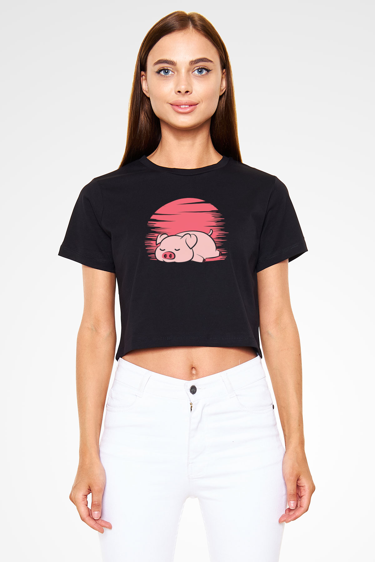 Domuz Siyah  Crop Top Tişört