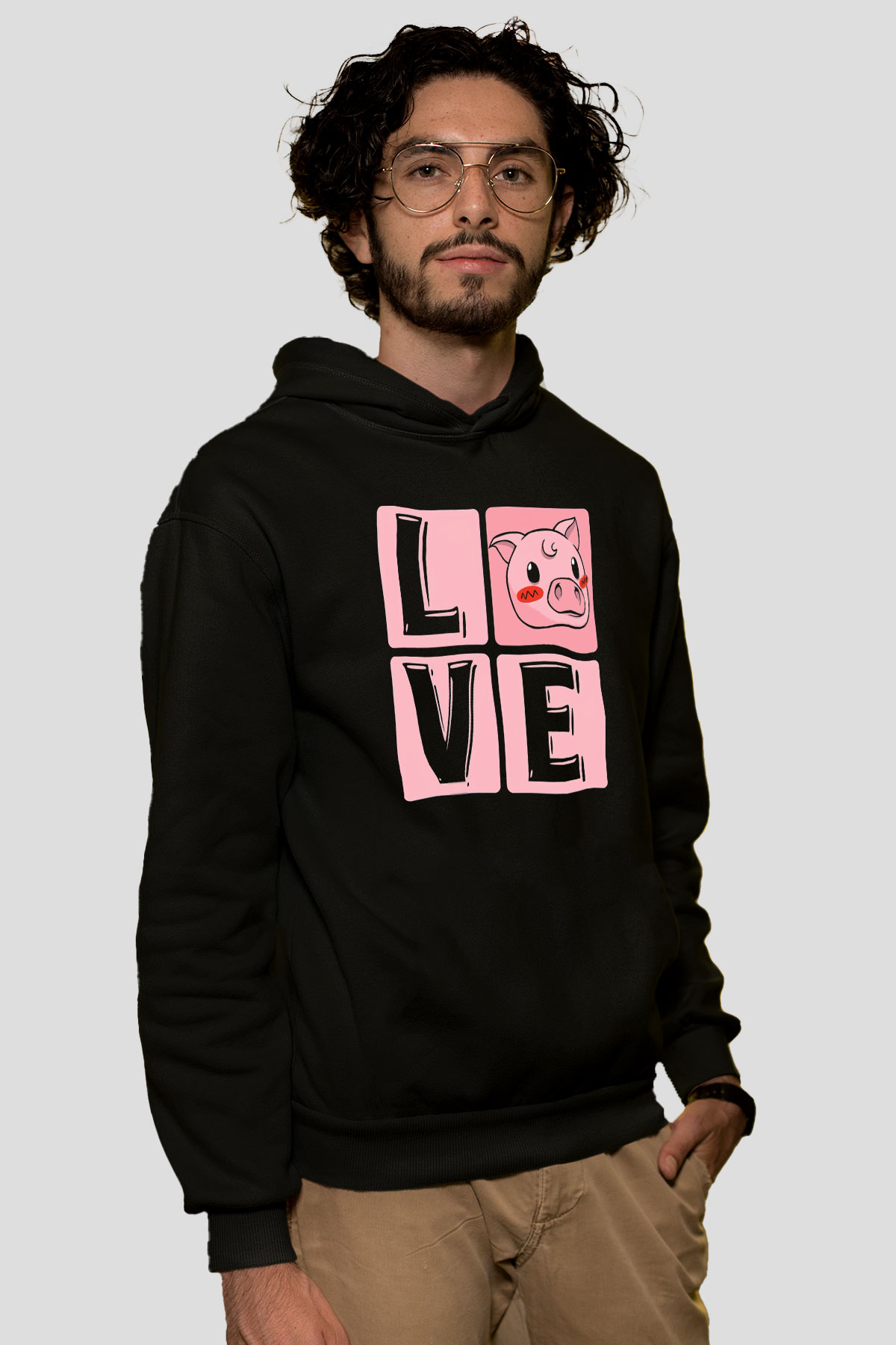 Domuz Siyah Unisex Kapüşonlu Sweatshirt