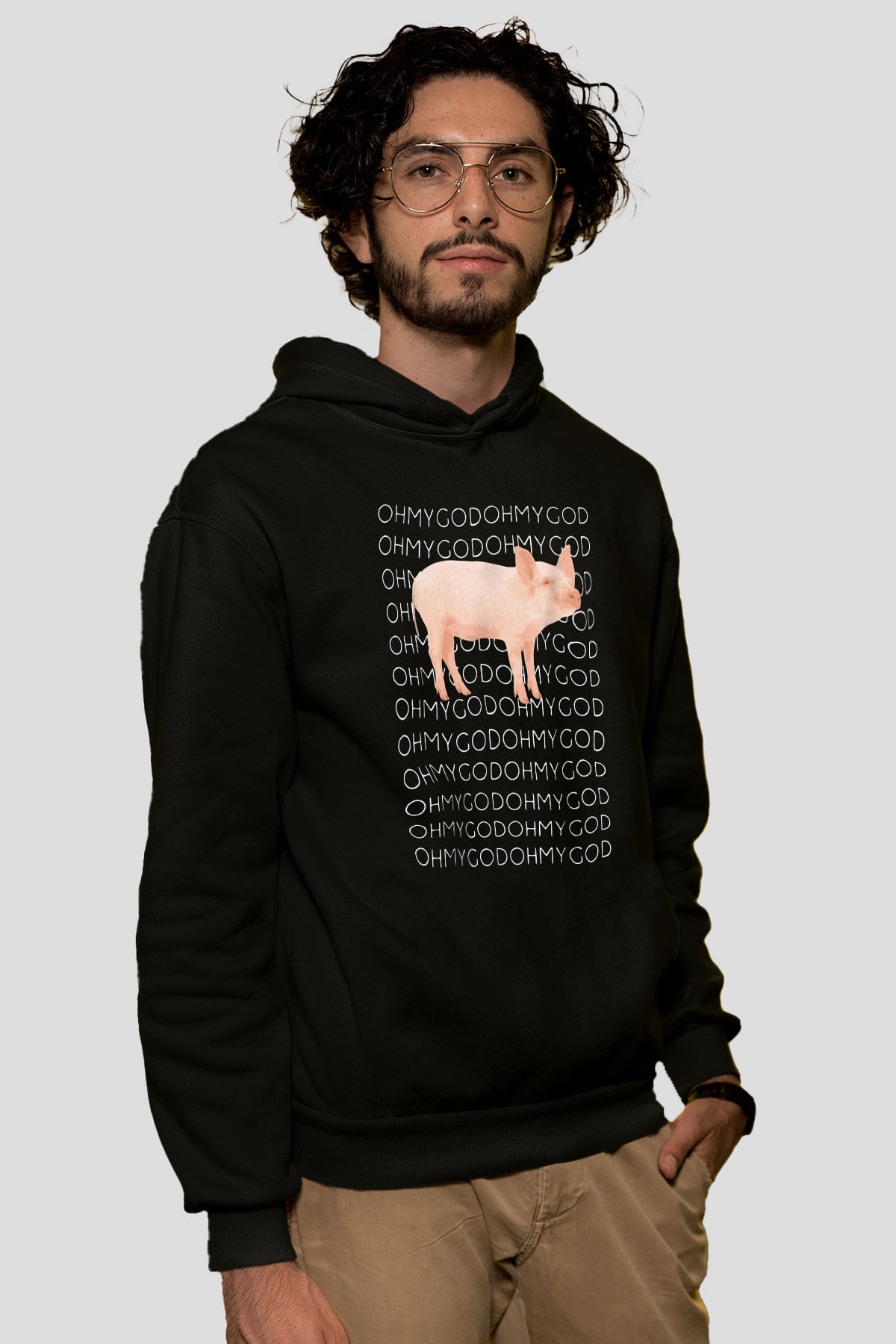 Domuz Siyah Unisex Kapüşonlu Sweatshirt