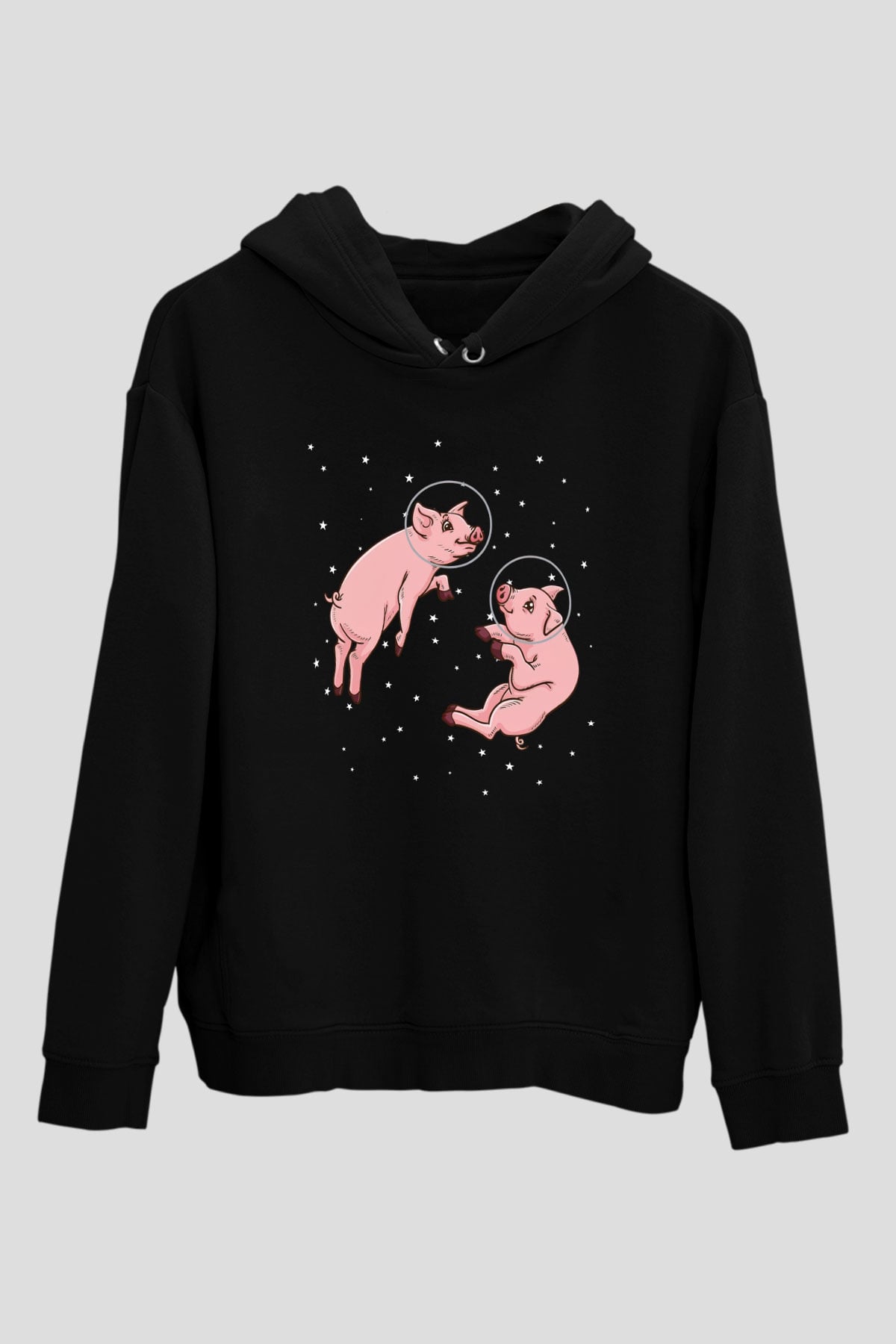 Domuz Siyah Unisex Kapüşonlu Sweatshirt