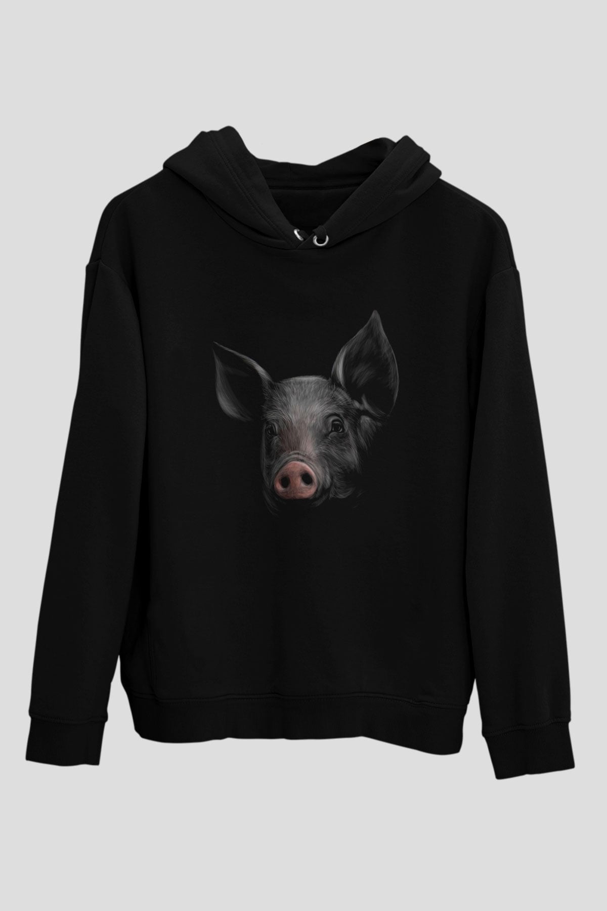 Domuz Siyah Unisex Kapüşonlu Sweatshirt