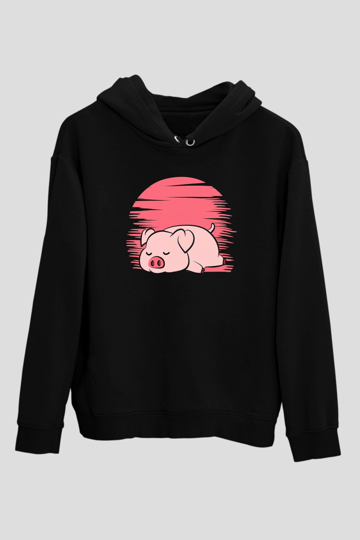 Domuz Siyah Unisex Kapüşonlu Sweatshirt