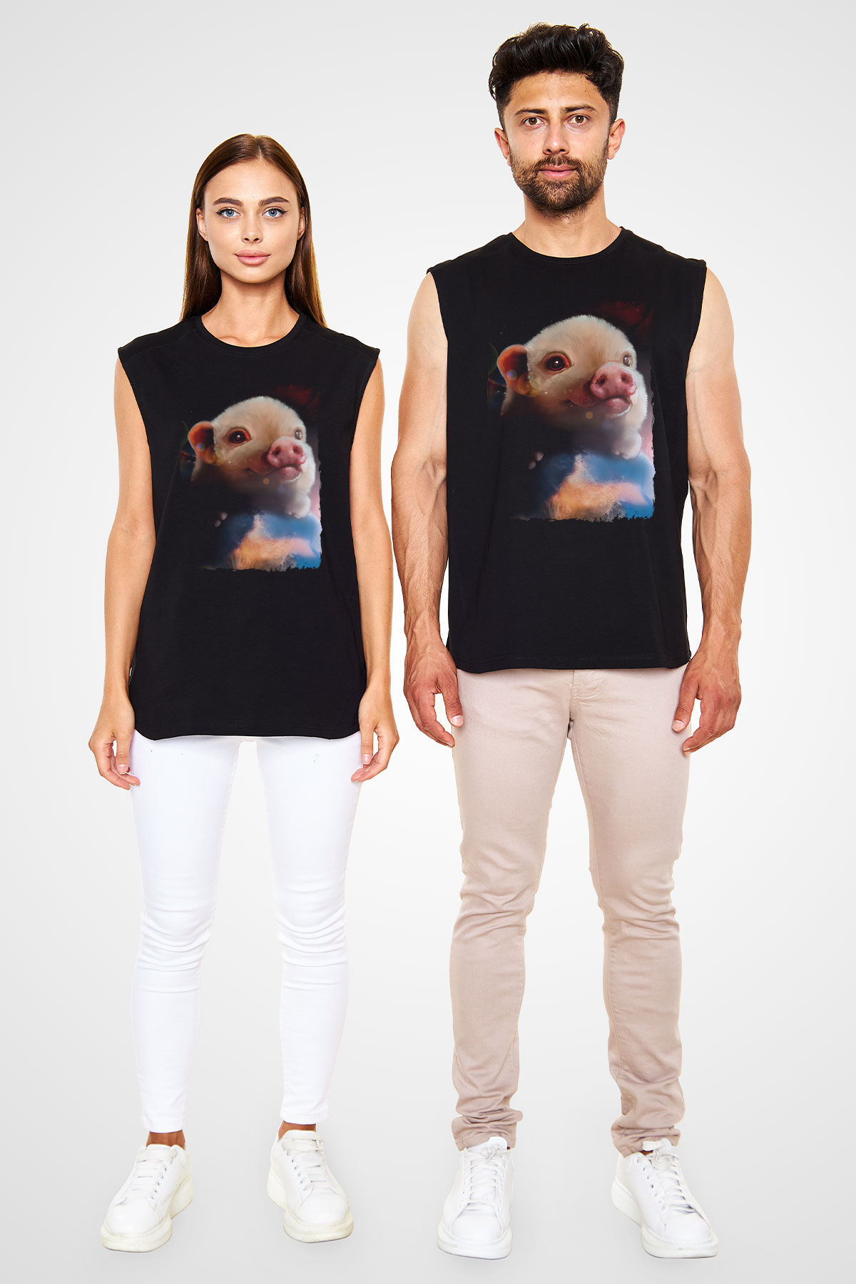 Domuz Siyah Unisex Kolsuz Tişört