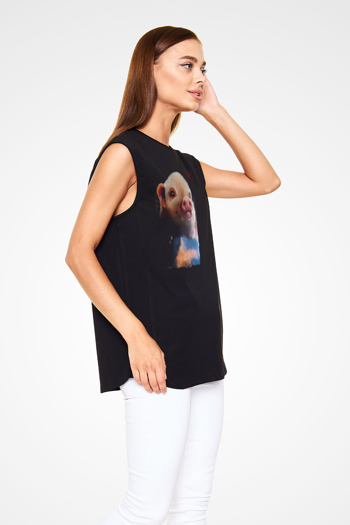 Domuz Siyah Unisex Kolsuz Tişört