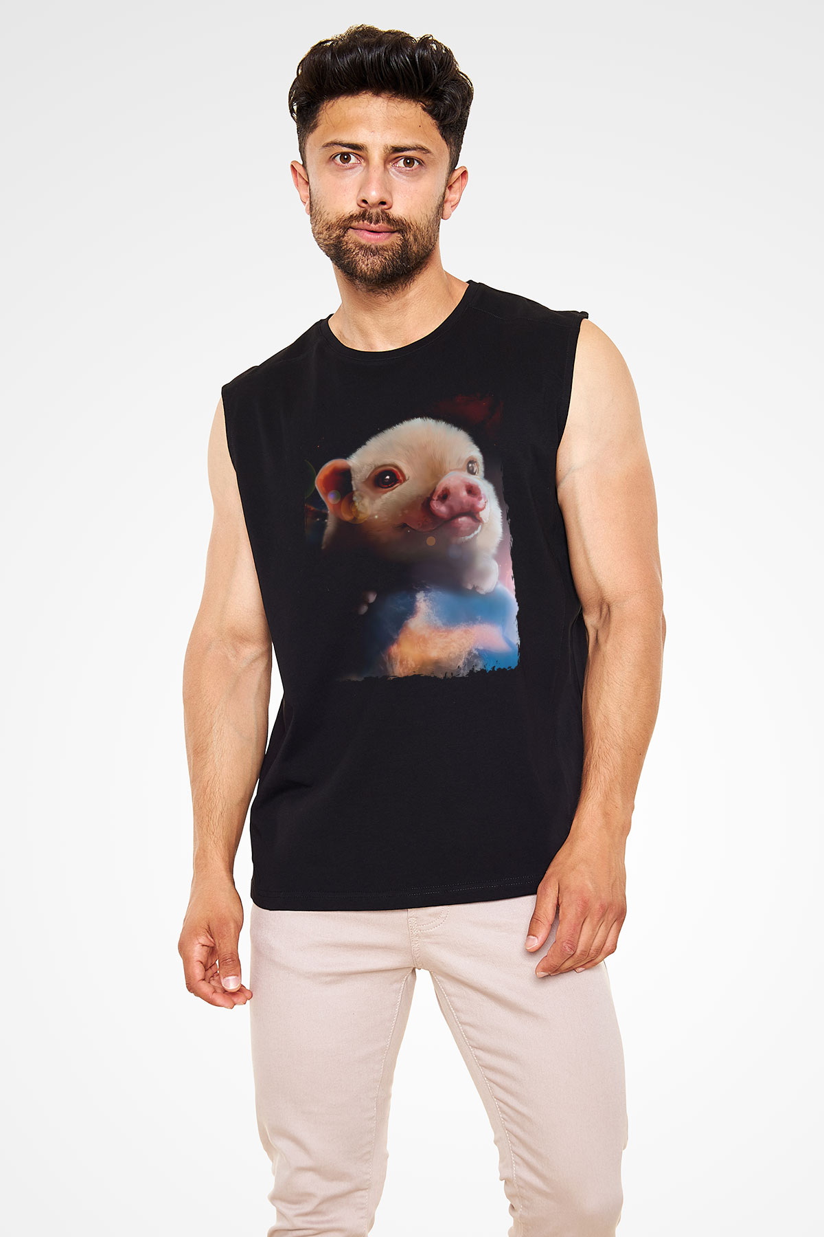 Domuz Siyah Unisex Kolsuz Tişört