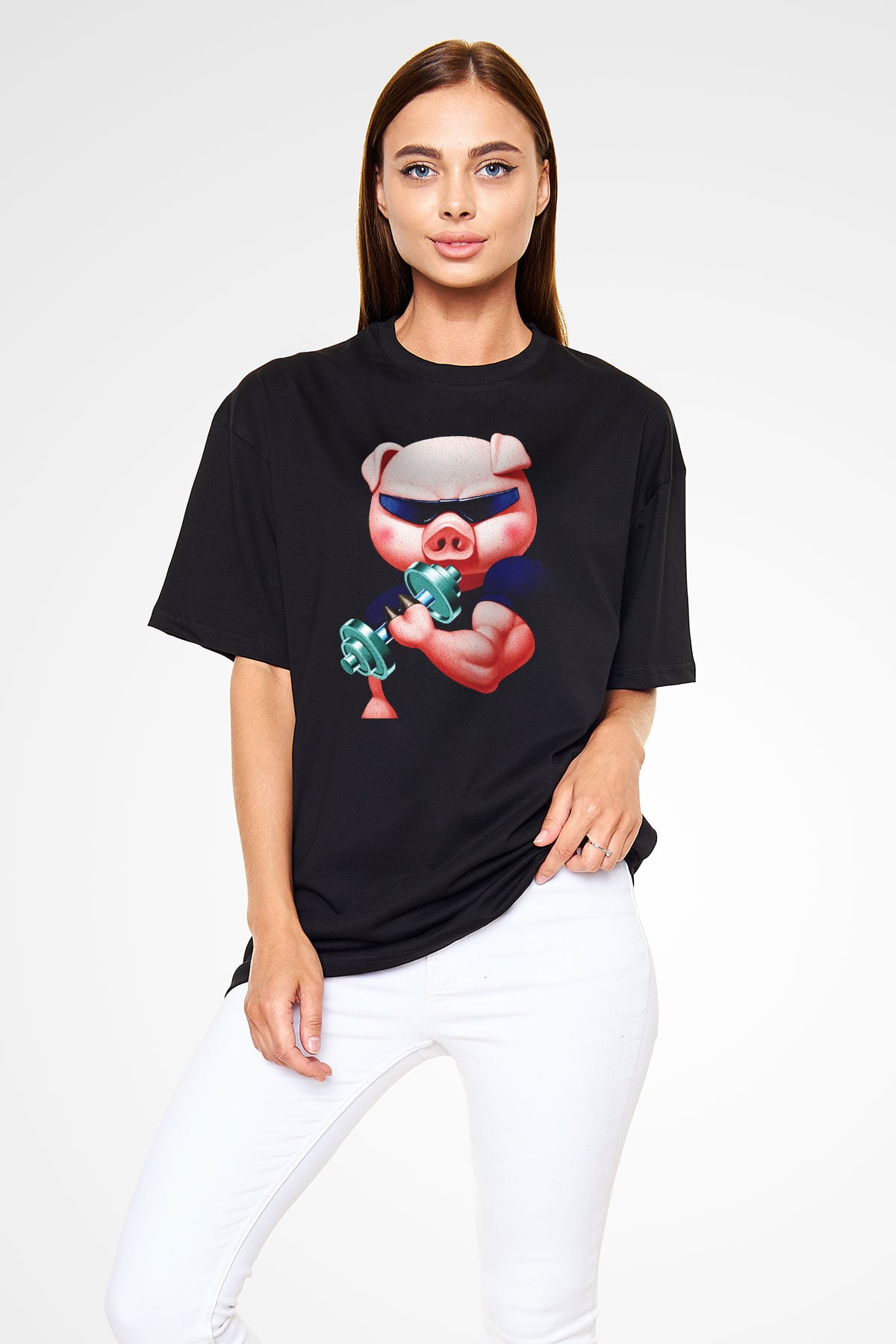 Domuz Siyah Unisex Oversize Tişört T-Shirt