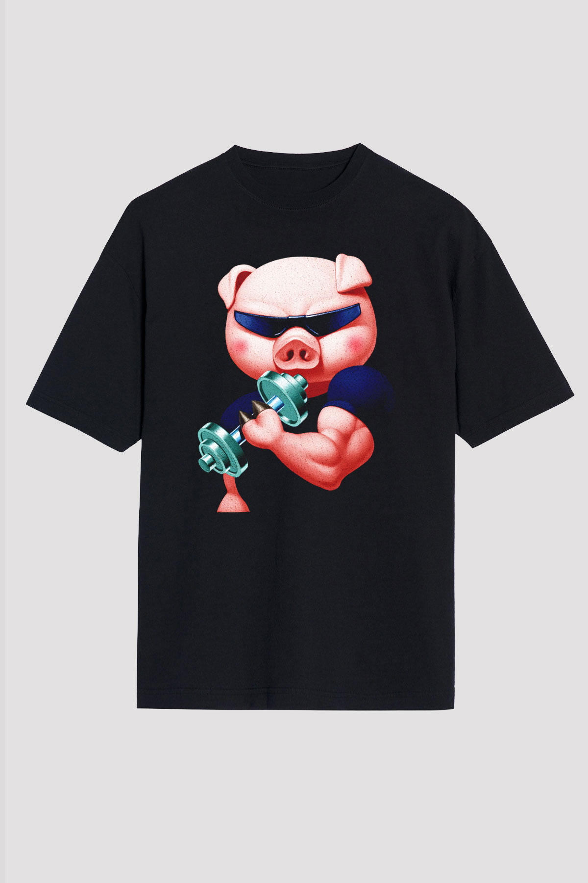 Domuz Siyah Unisex Oversize Tişört T-Shirt