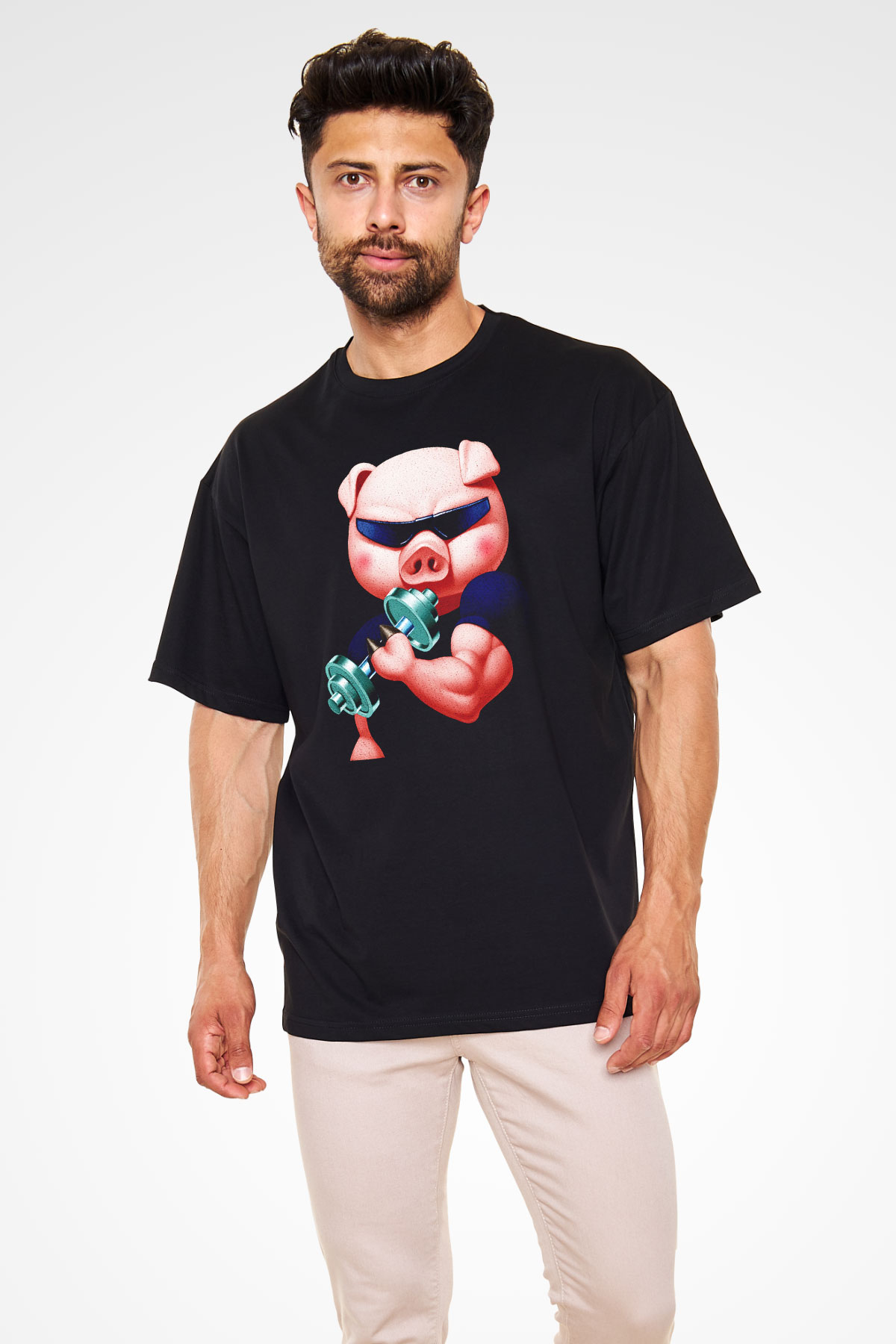 Domuz Siyah Unisex Oversize Tişört T-Shirt