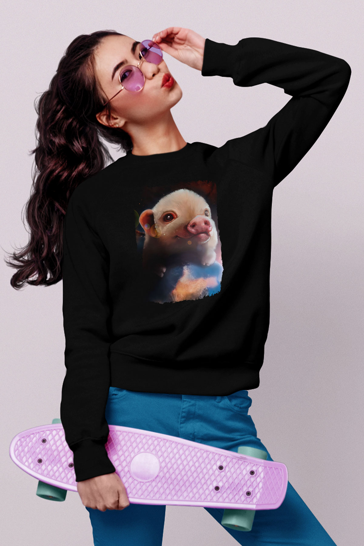 Domuz Siyah Unisex Sweatshirt