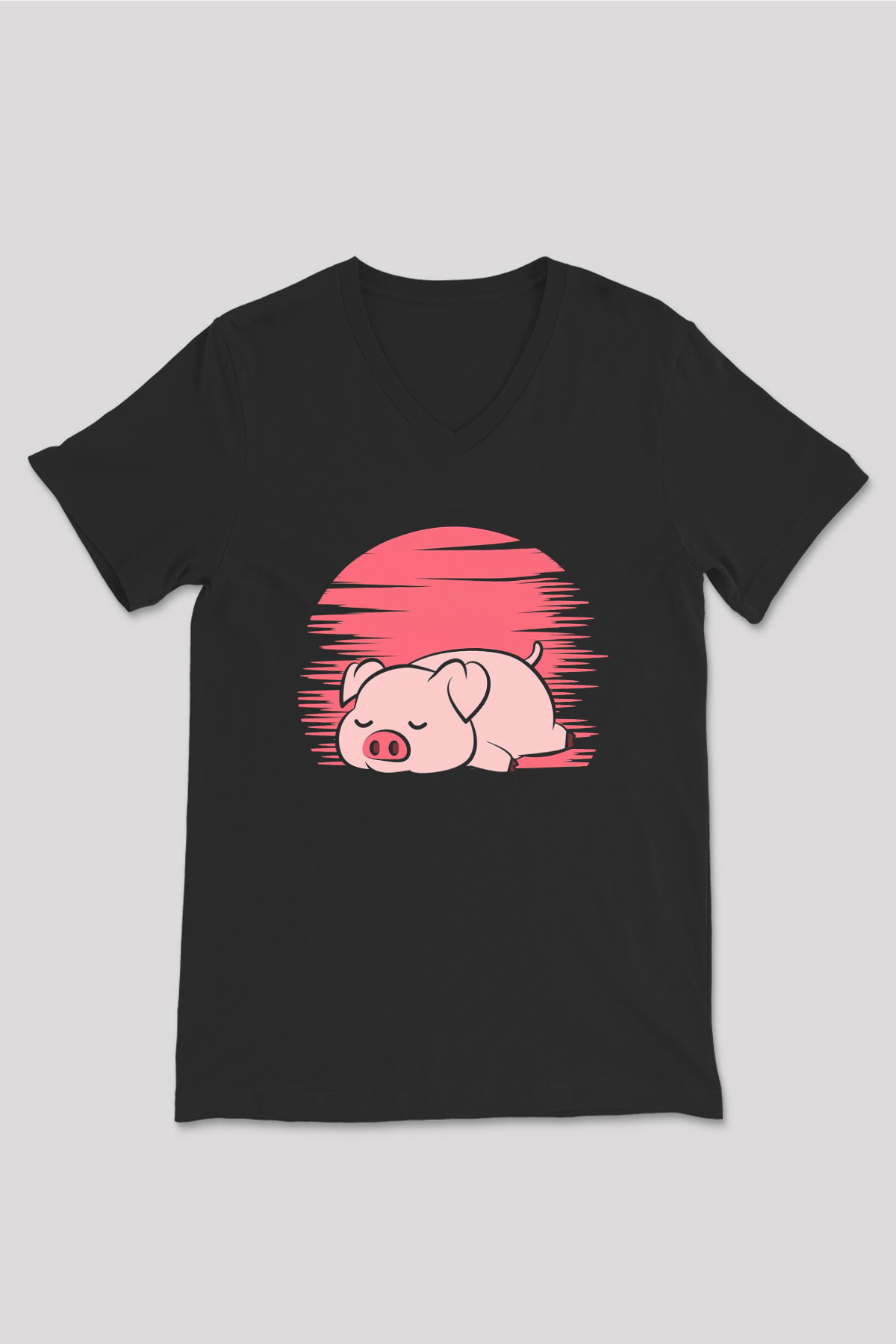 Domuz Siyah Unisex V Yaka Tişört