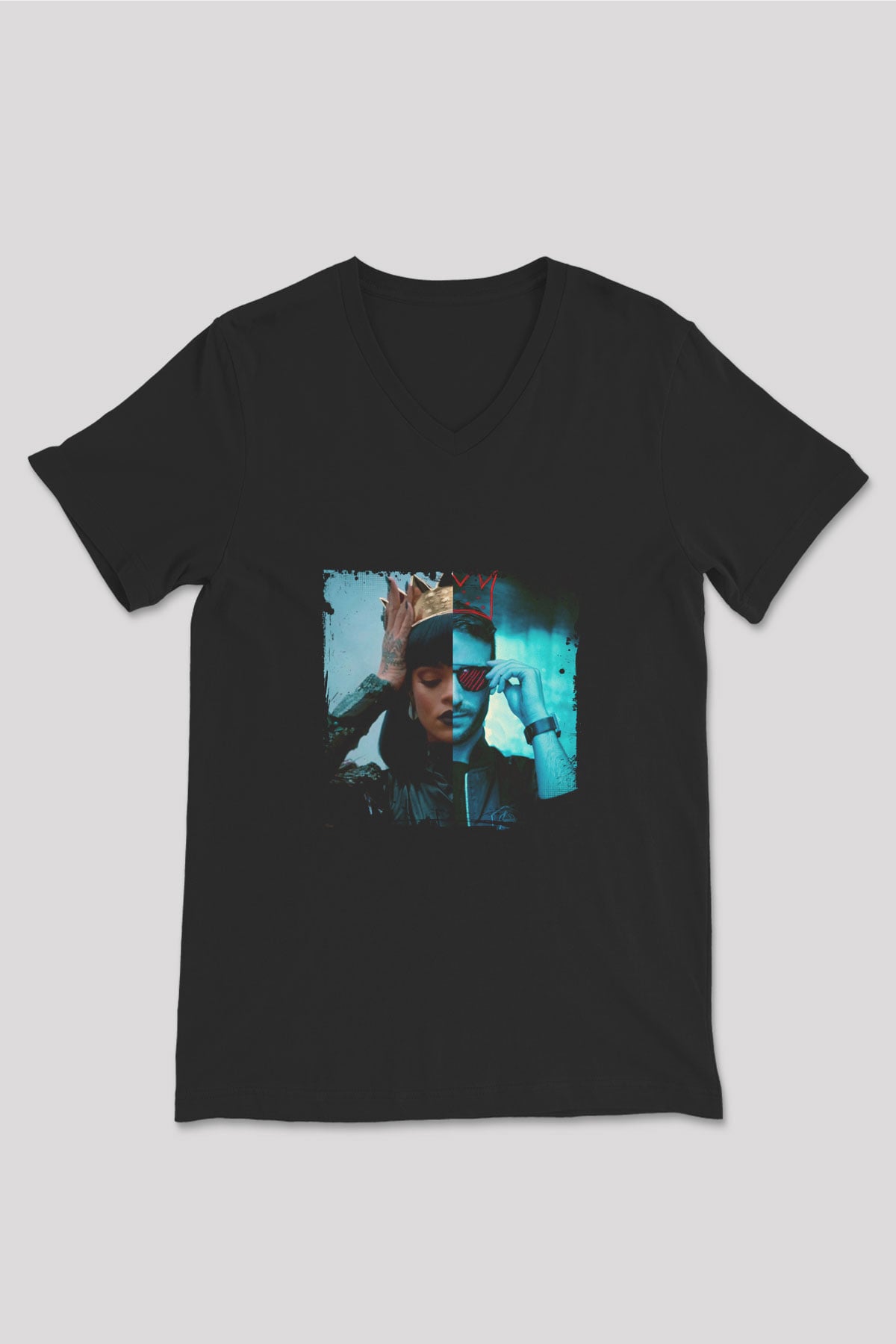 Don Diablo Baskılı Unisex Siyah V Yaka Tişört