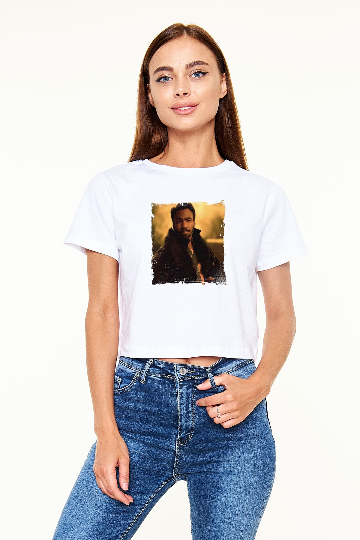 Donald Glover Baskılı Beyaz Kadın Crop Top Tişört