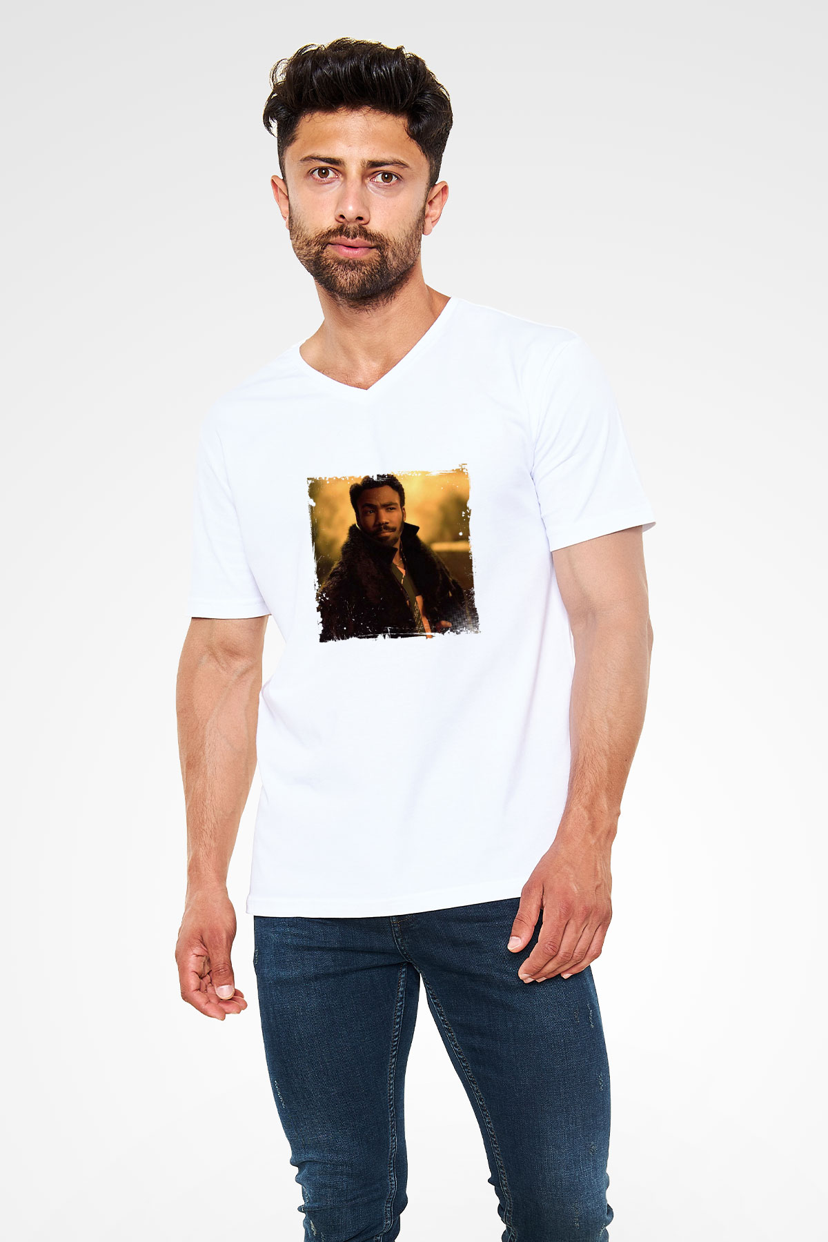 Donald Glover Baskılı Beyaz V Yaka Unisex Tişört