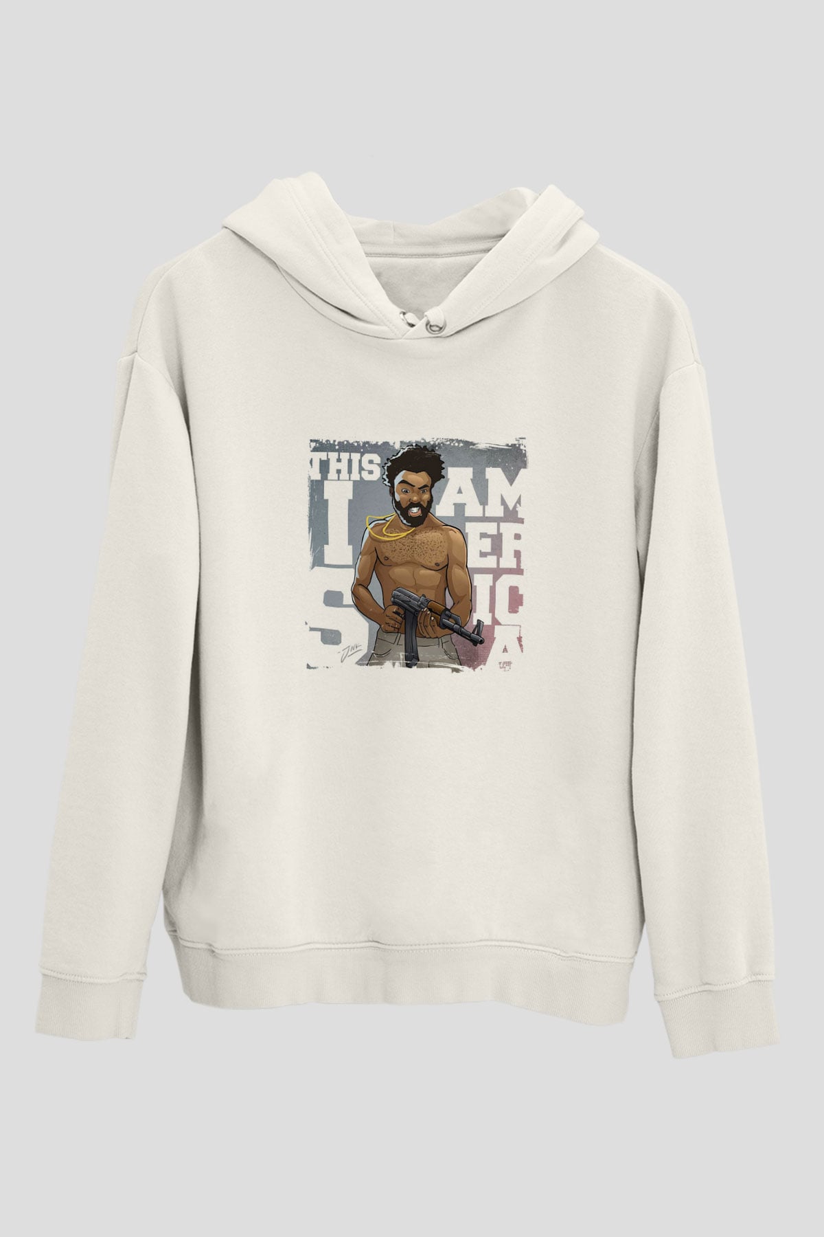 Donald Glover Baskılı Unisex Beyaz Kapüşonlu Sweatshirt
