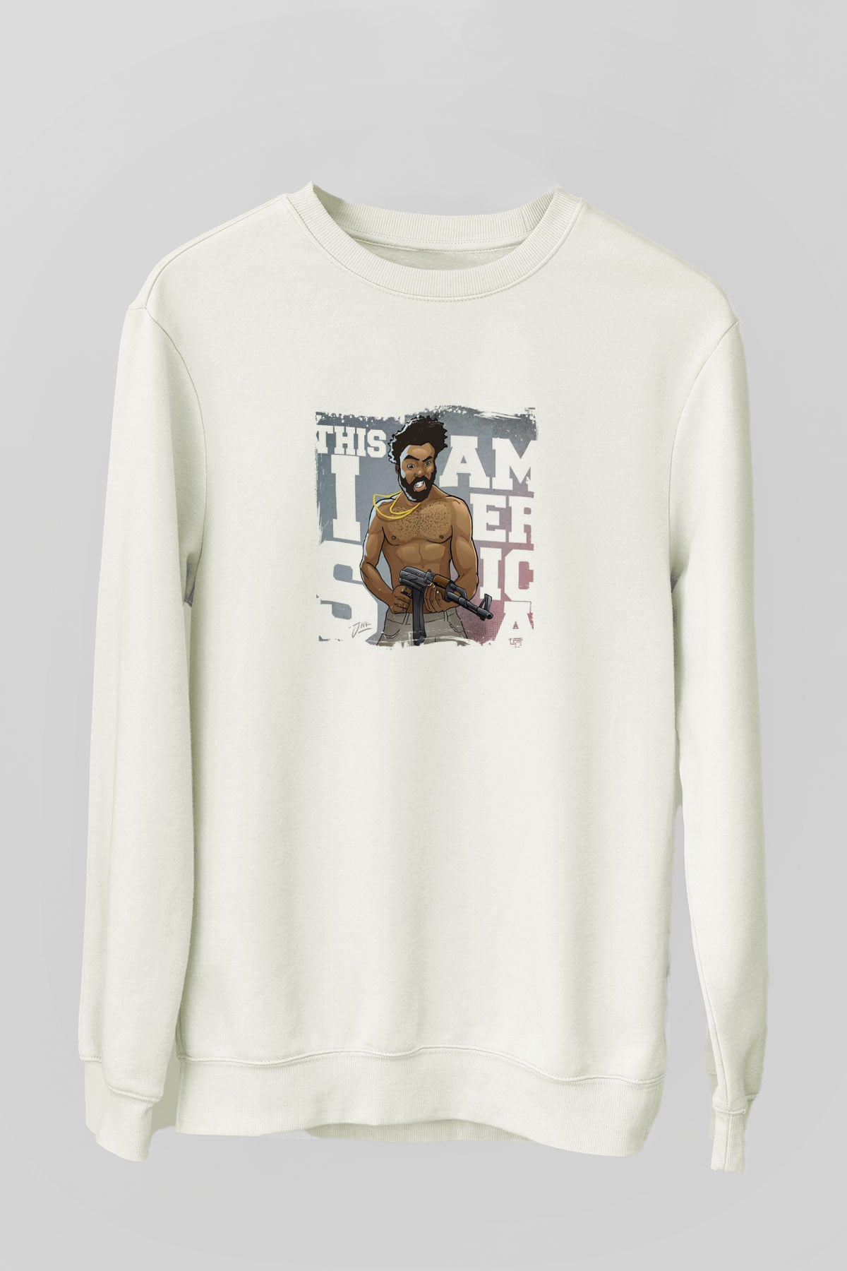 Donald Glover Baskılı Unisex Beyaz Sweatshirt