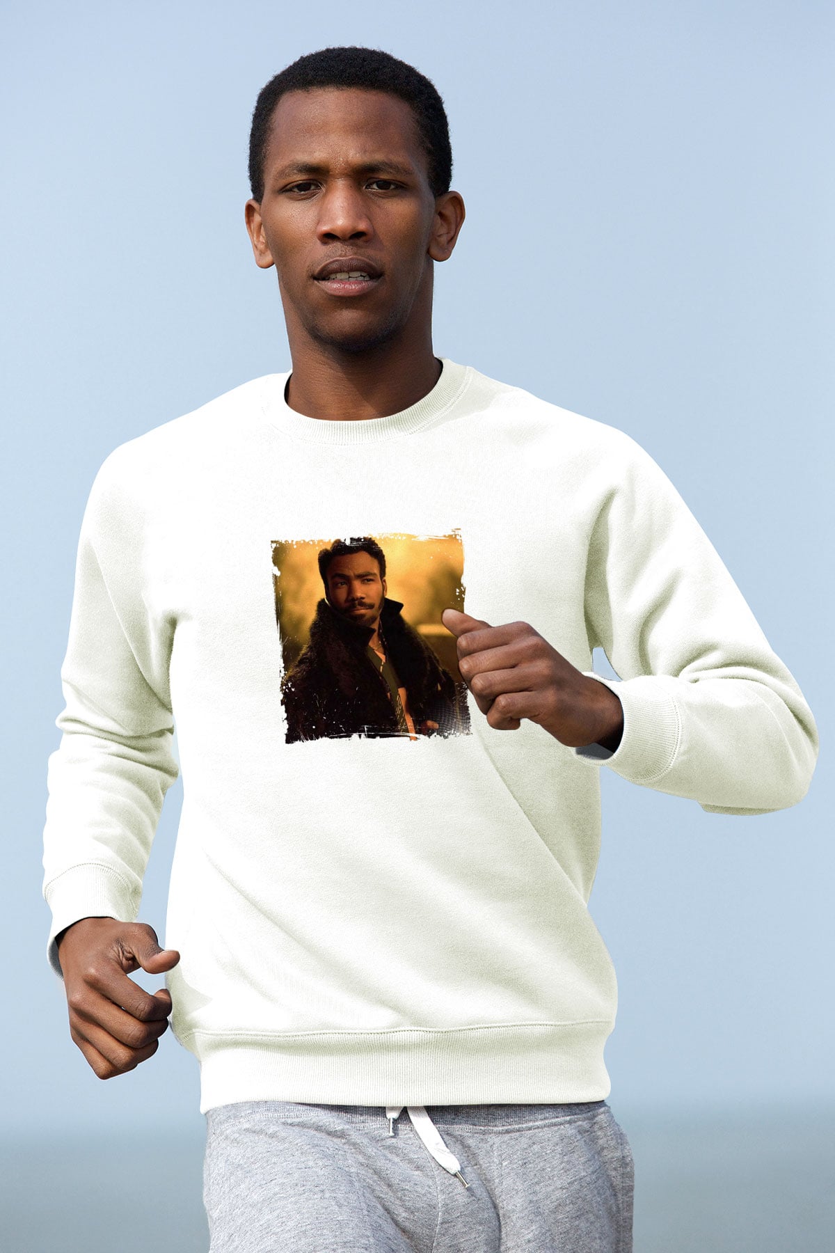 Donald Glover Baskılı Unisex Beyaz Sweatshirt