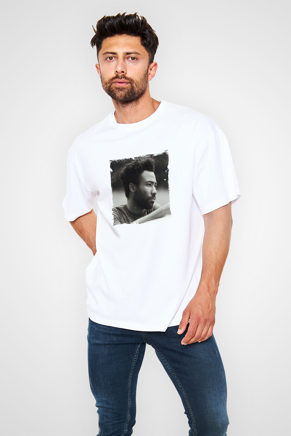 Donald Glover Baskılı Unisex Beyaz Tişört