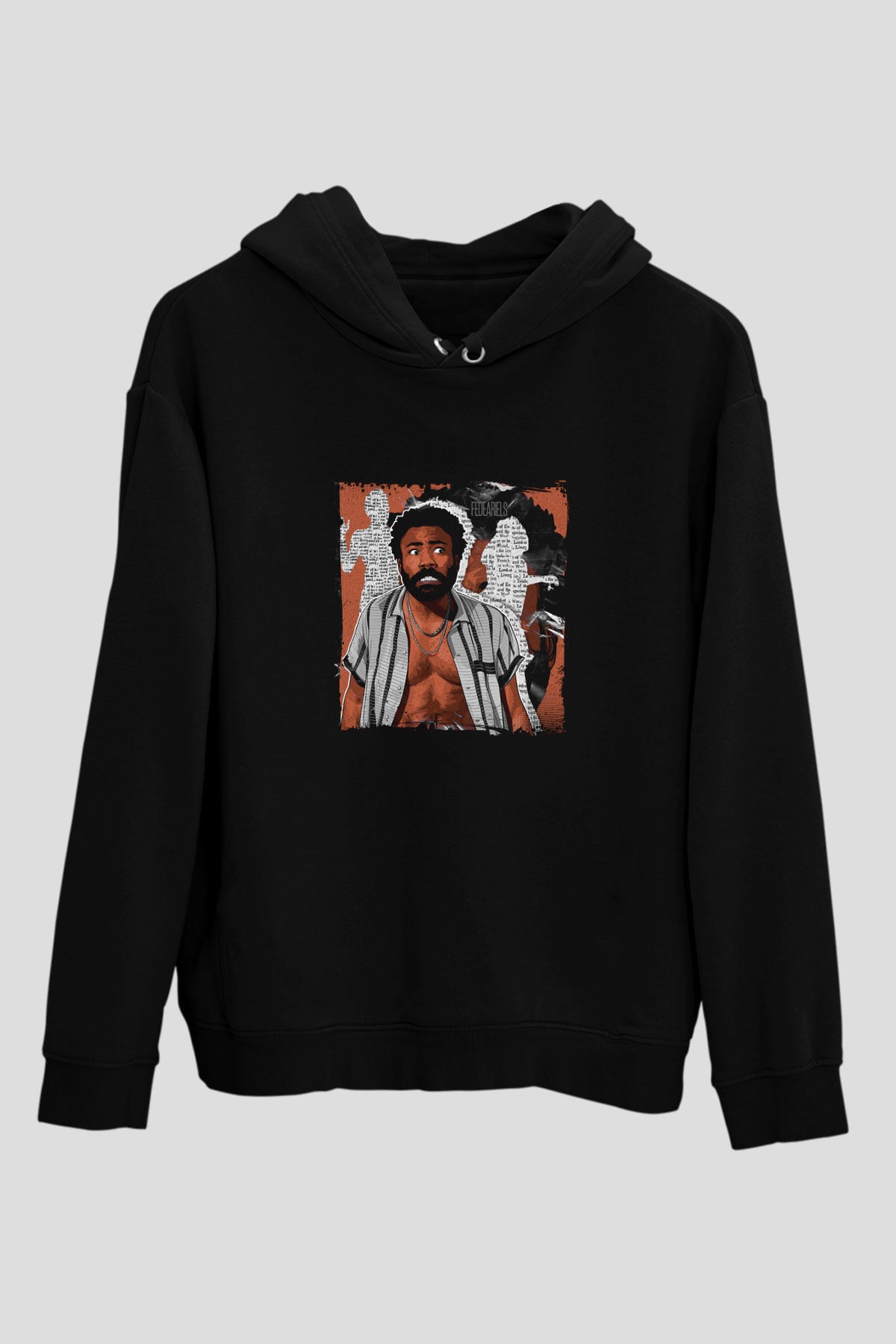 Donald Glover Baskılı Unisex Siyah Hoodie