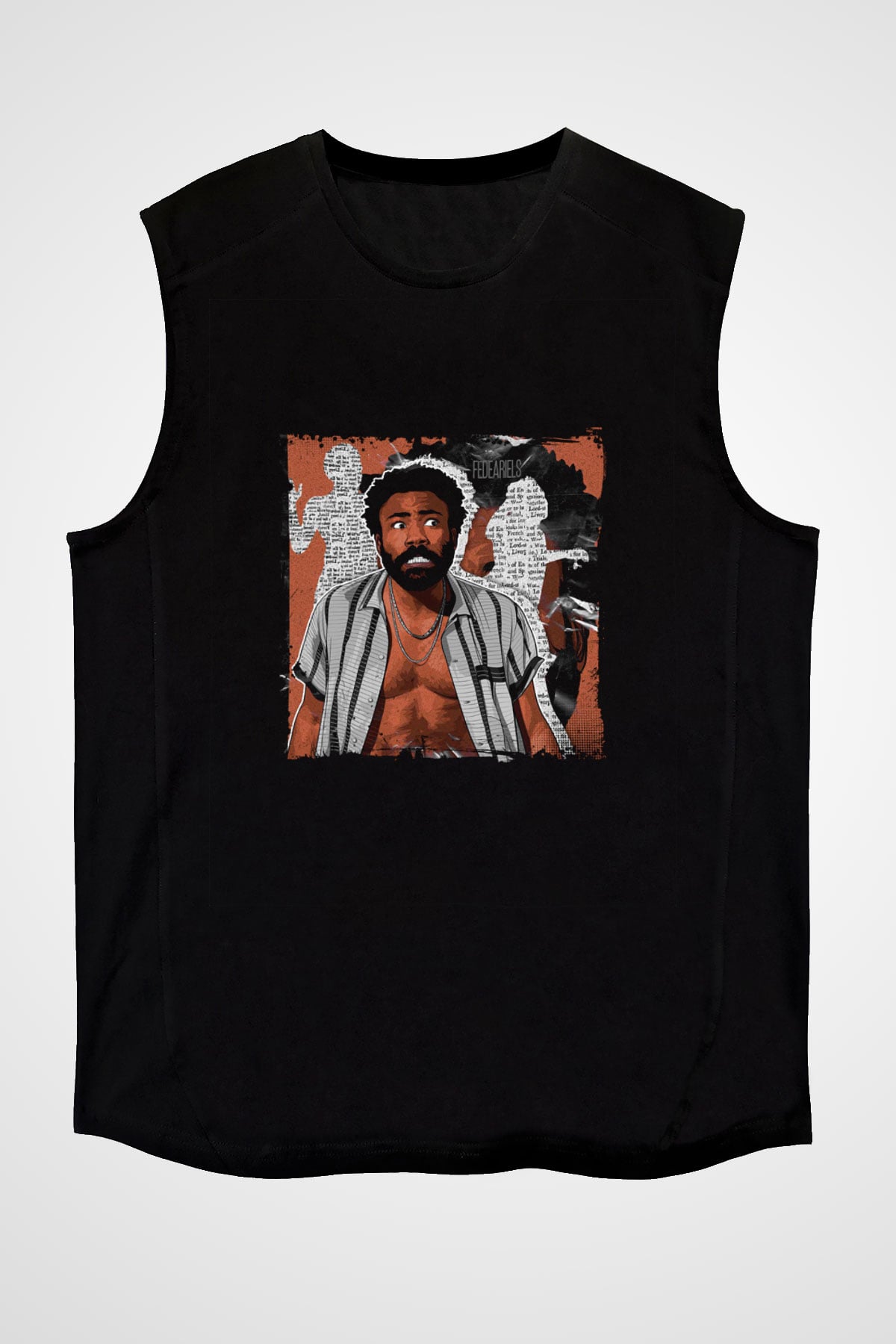 Donald Glover Baskılı Unisex Siyah Kolsuz Tişört