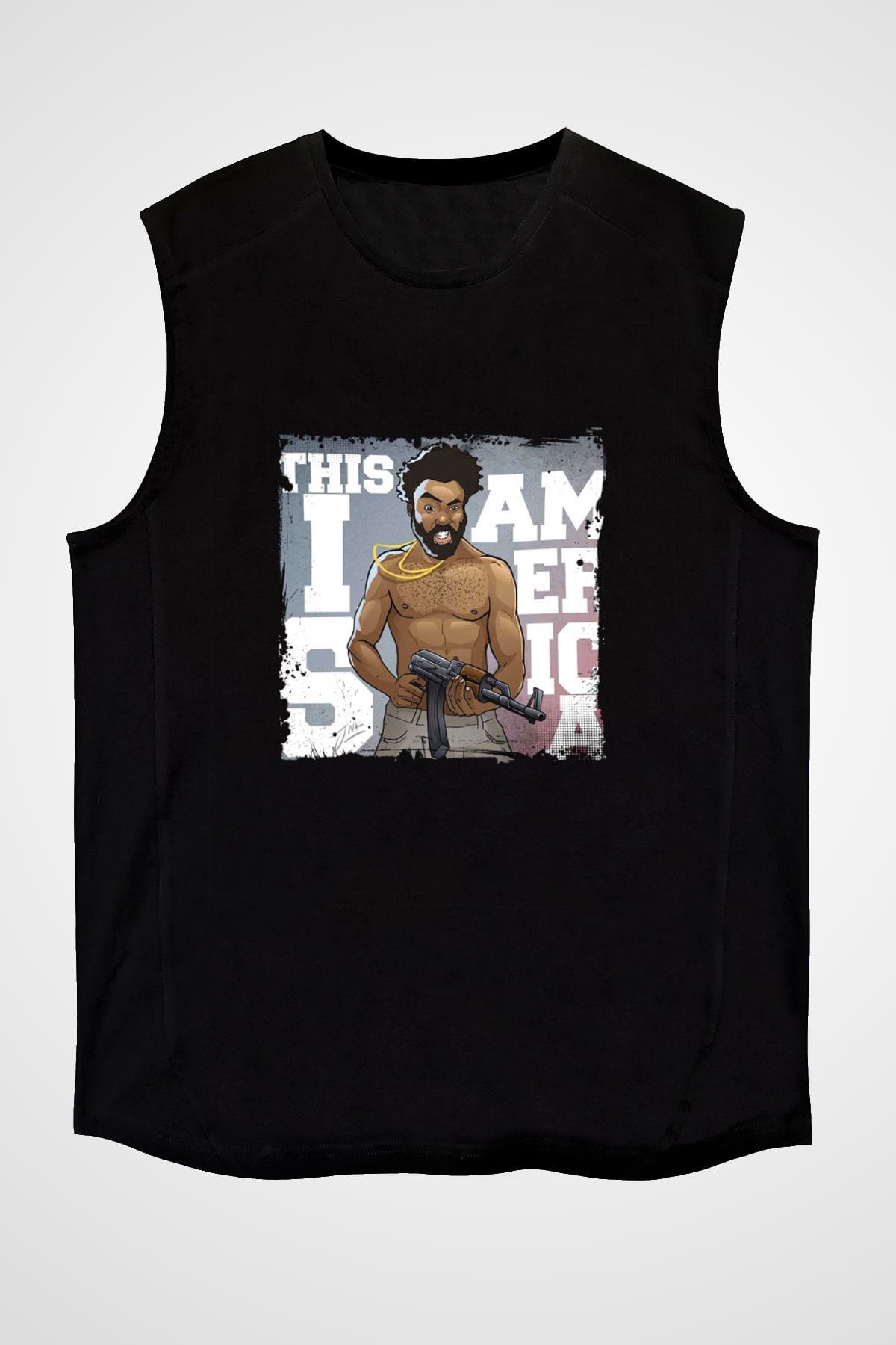 Donald Glover Baskılı Unisex Siyah Kolsuz Tişört