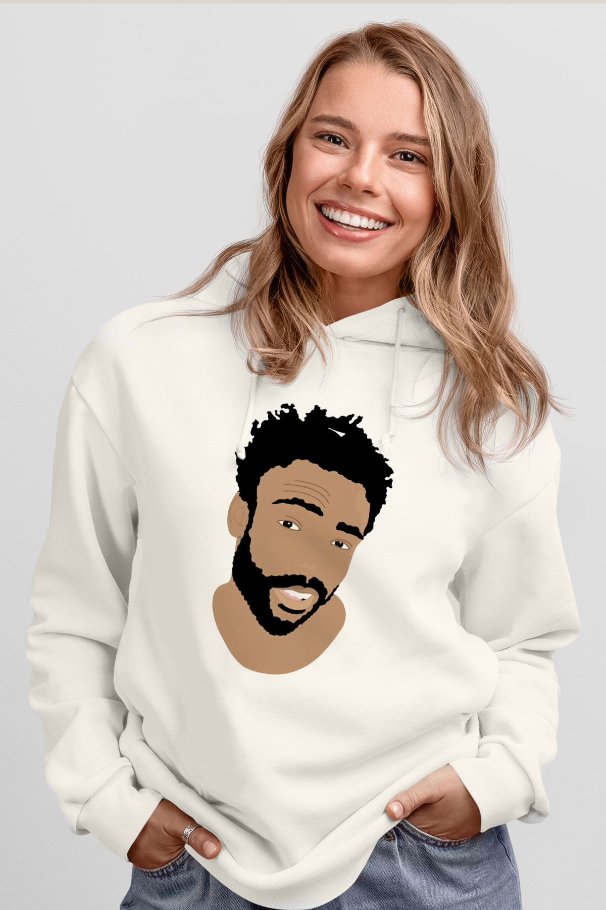 Donald Glover Beyaz Unisex Kapşonlu Sweatshirt
