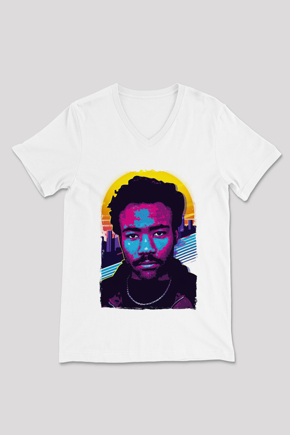 Donald Glover Beyaz Unisex V Yaka Tişört