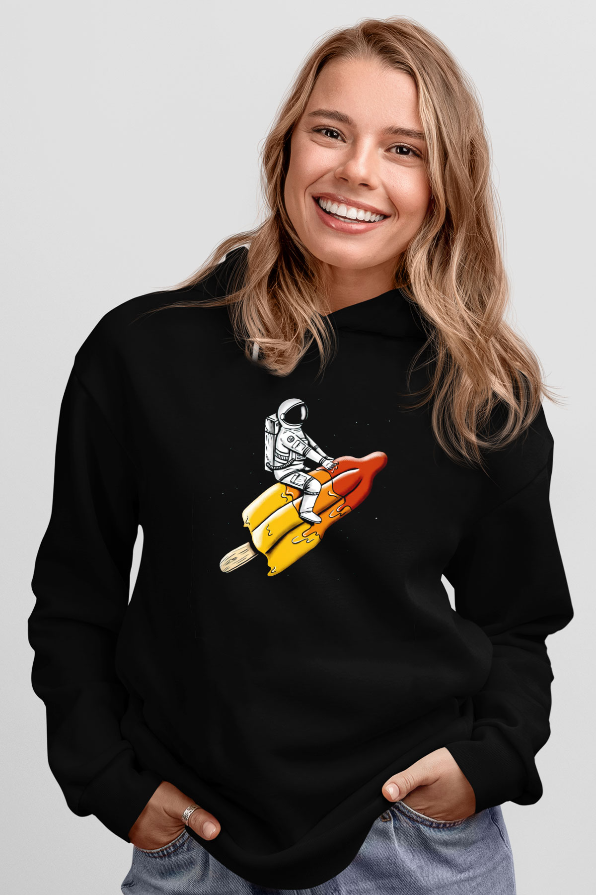 Dondurma ile Uzaya YolculukSiyah  Unisex Hoodie