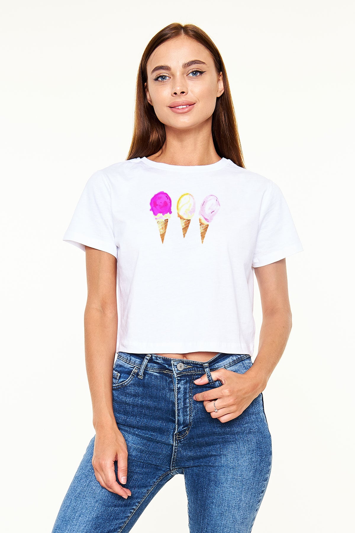 Dondurmacı Beyaz  Crop Top Tişört