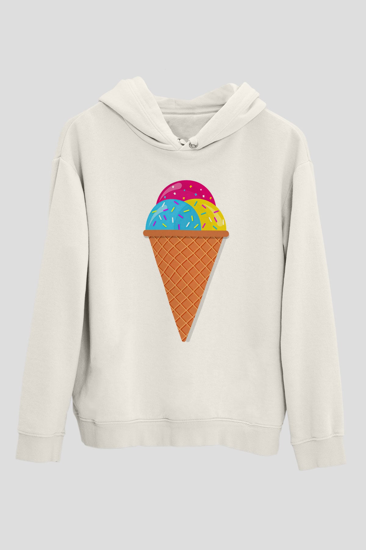 Dondurmacı Beyaz Unisex Kapüşonlu Sweatshirt
