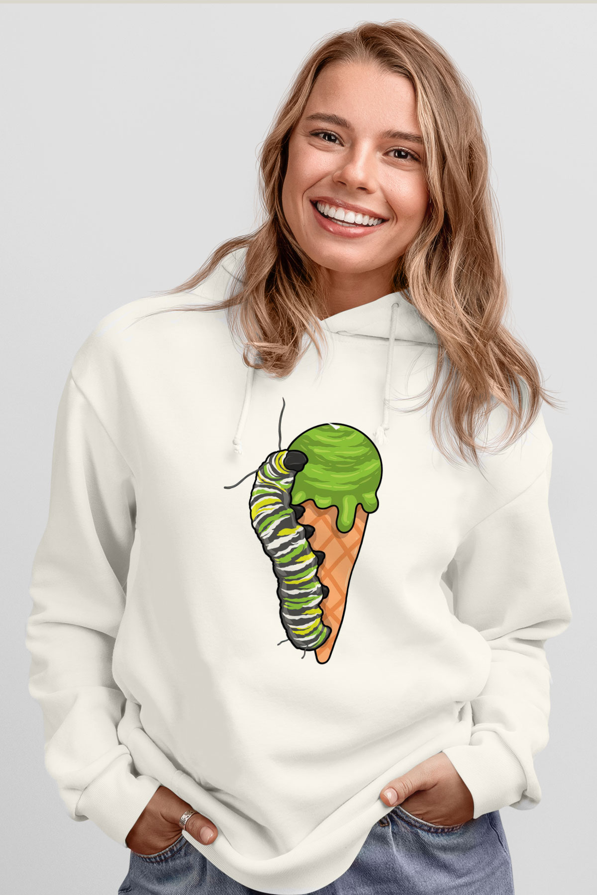 Dondurmacı Beyaz Unisex Kapüşonlu Sweatshirt