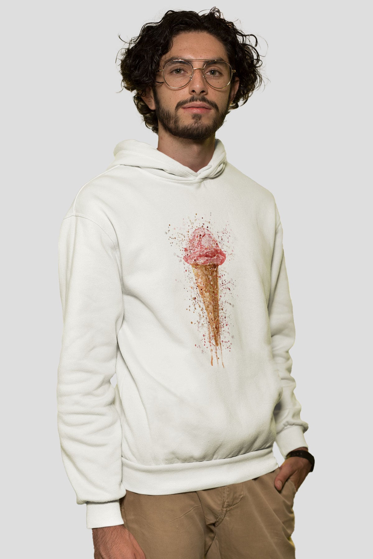 Dondurmacı Beyaz Unisex Kapüşonlu Sweatshirt