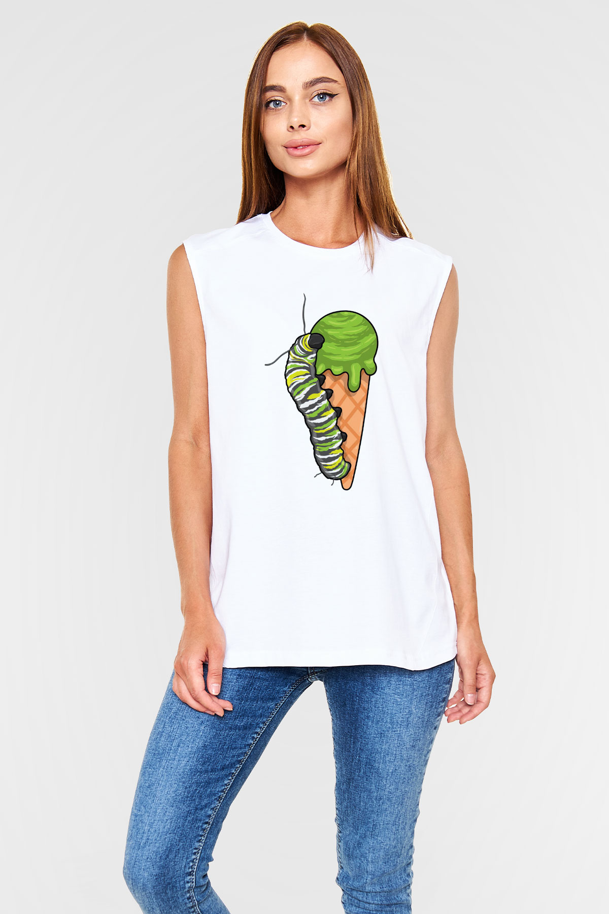 Dondurmacı Beyaz Unisex Kolsuz Tişört