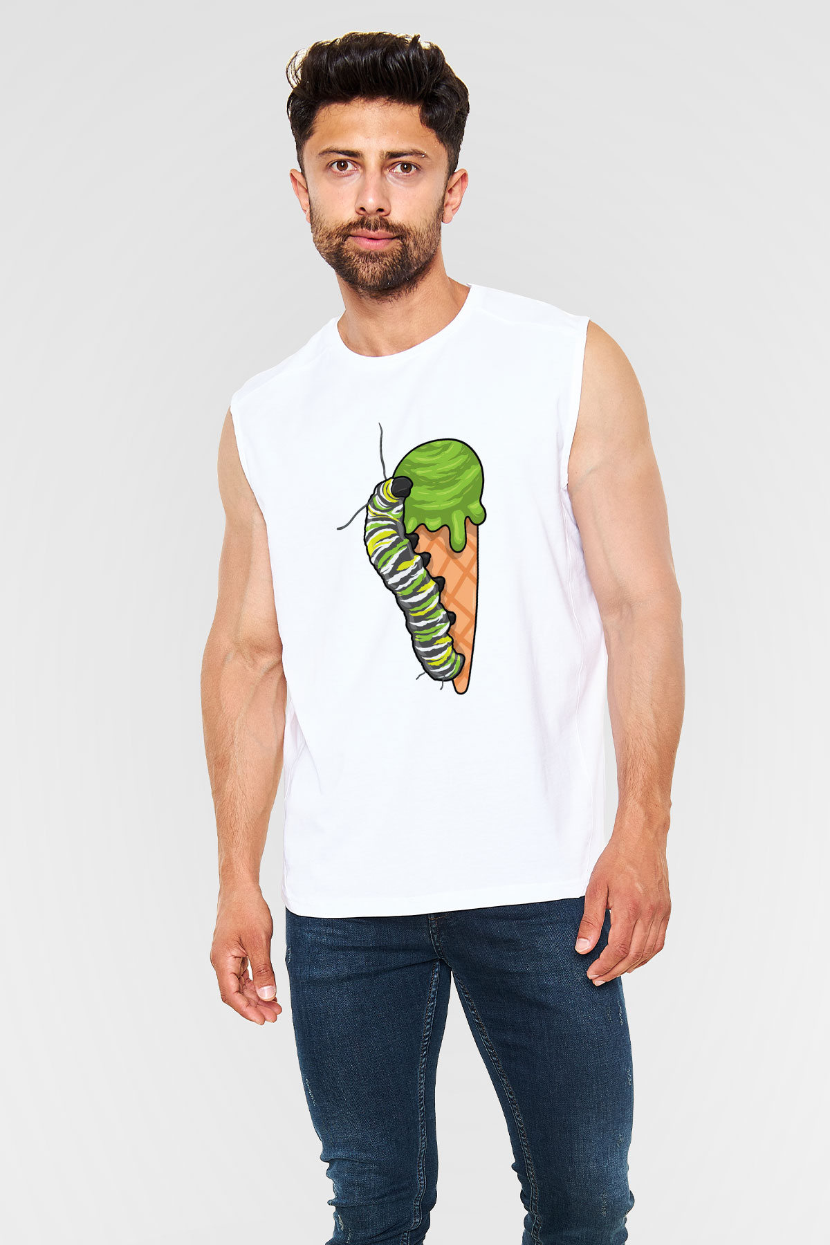 Dondurmacı Beyaz Unisex Kolsuz Tişört