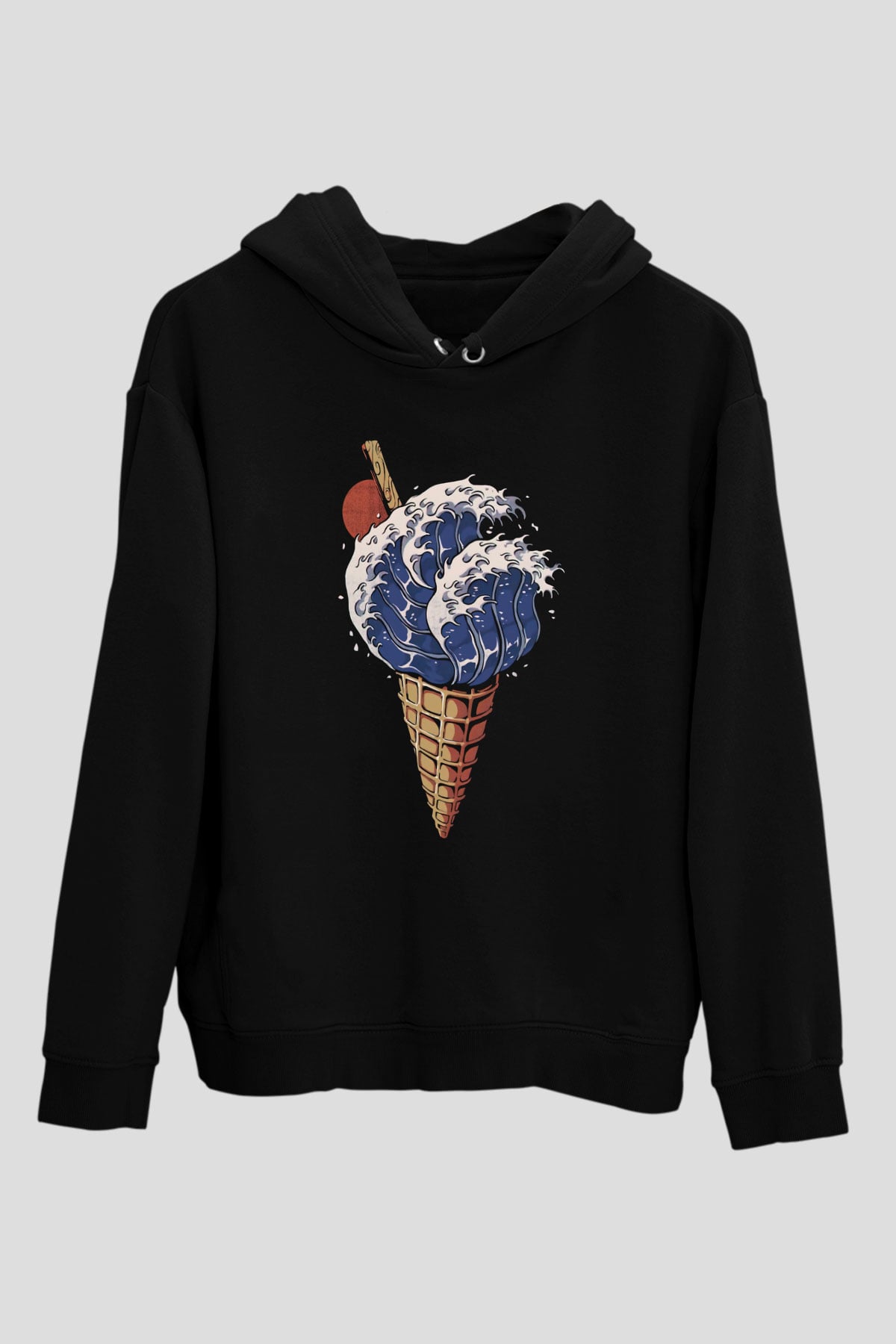 Dondurmacı Siyah Unisex Kapüşonlu Sweatshirt