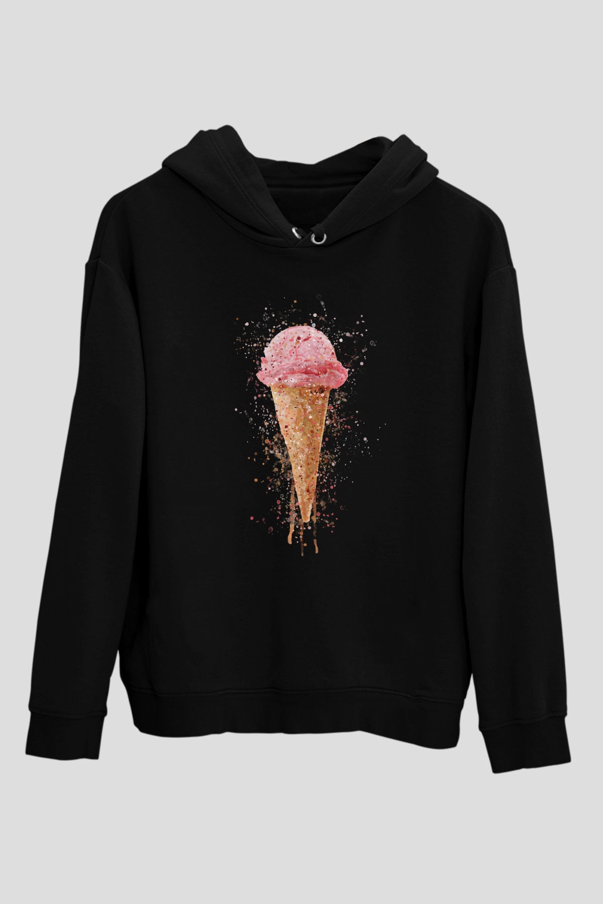 Dondurmacı Siyah Unisex Kapüşonlu Sweatshirt
