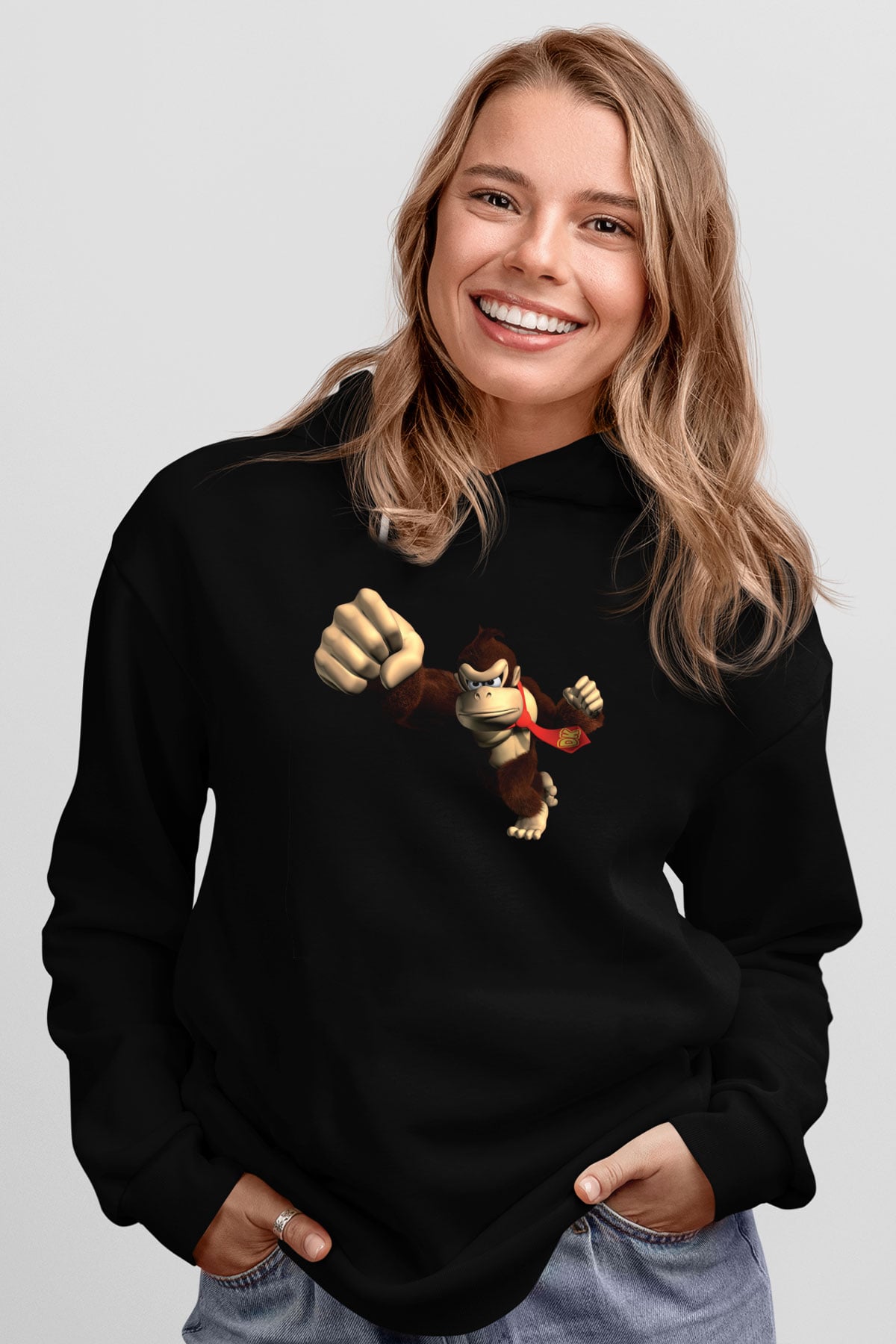 Donkey Kong Siyah Unisex Hoodie