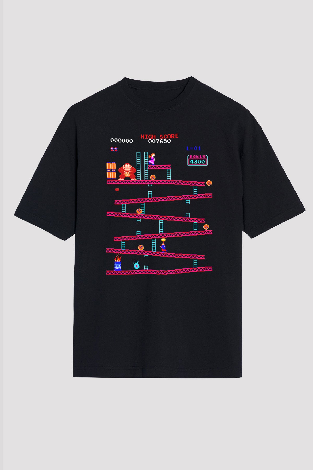Donkey Kong Siyah Unisex Oversize Tişört