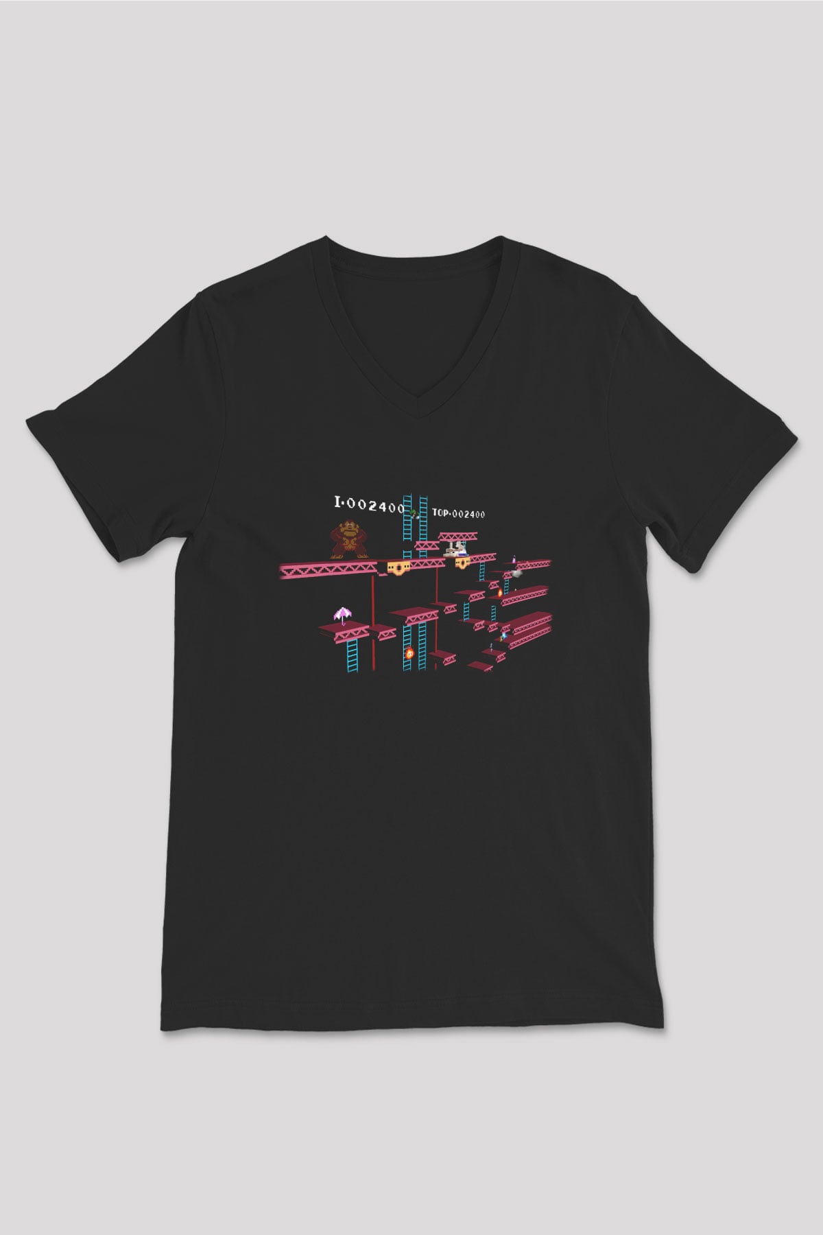 Donkey Kong Siyah Unisex  V Yaka Tişört