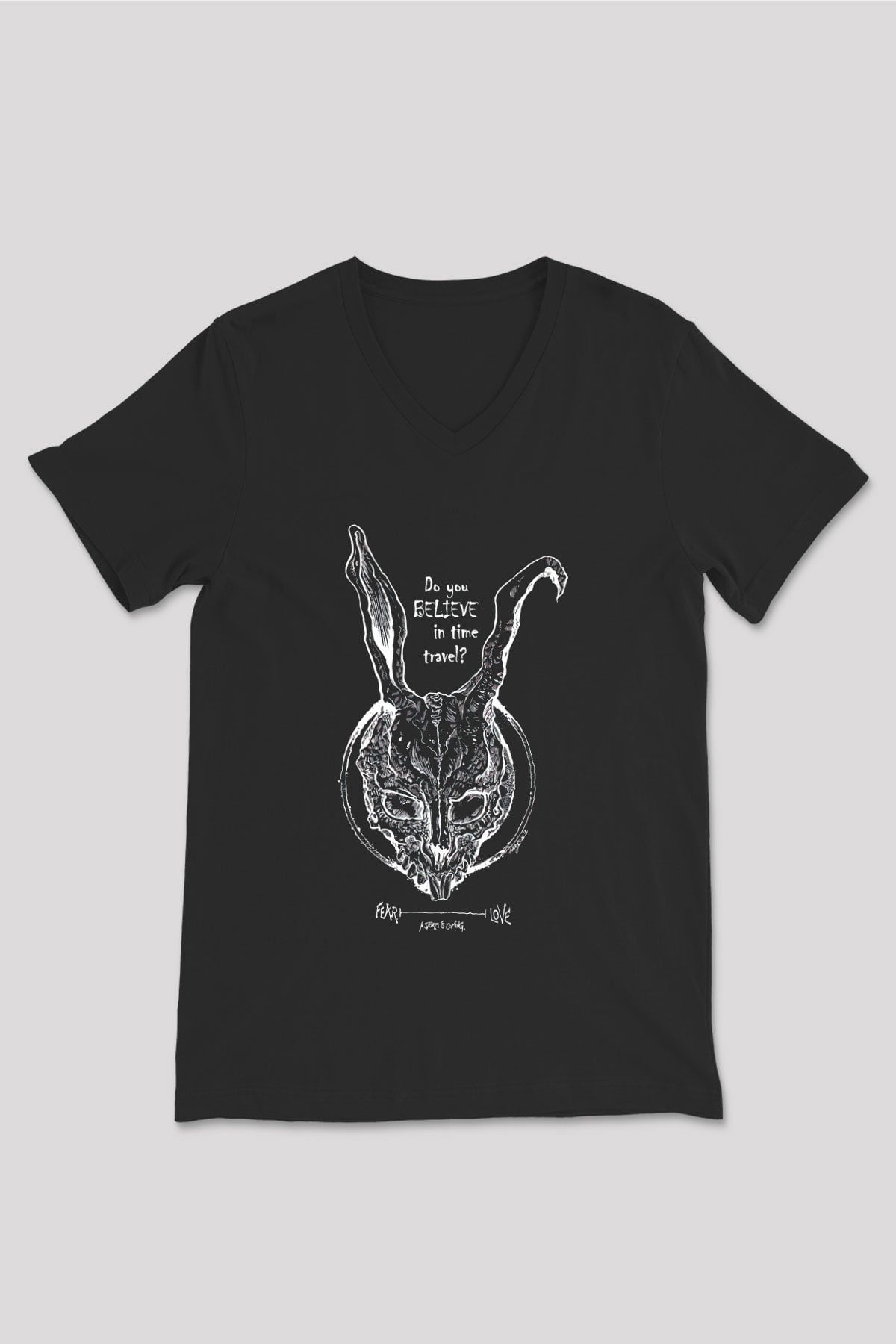 Donnie Darko Baskılı Unisex Siyah V Yaka Tişört - Tshirt
