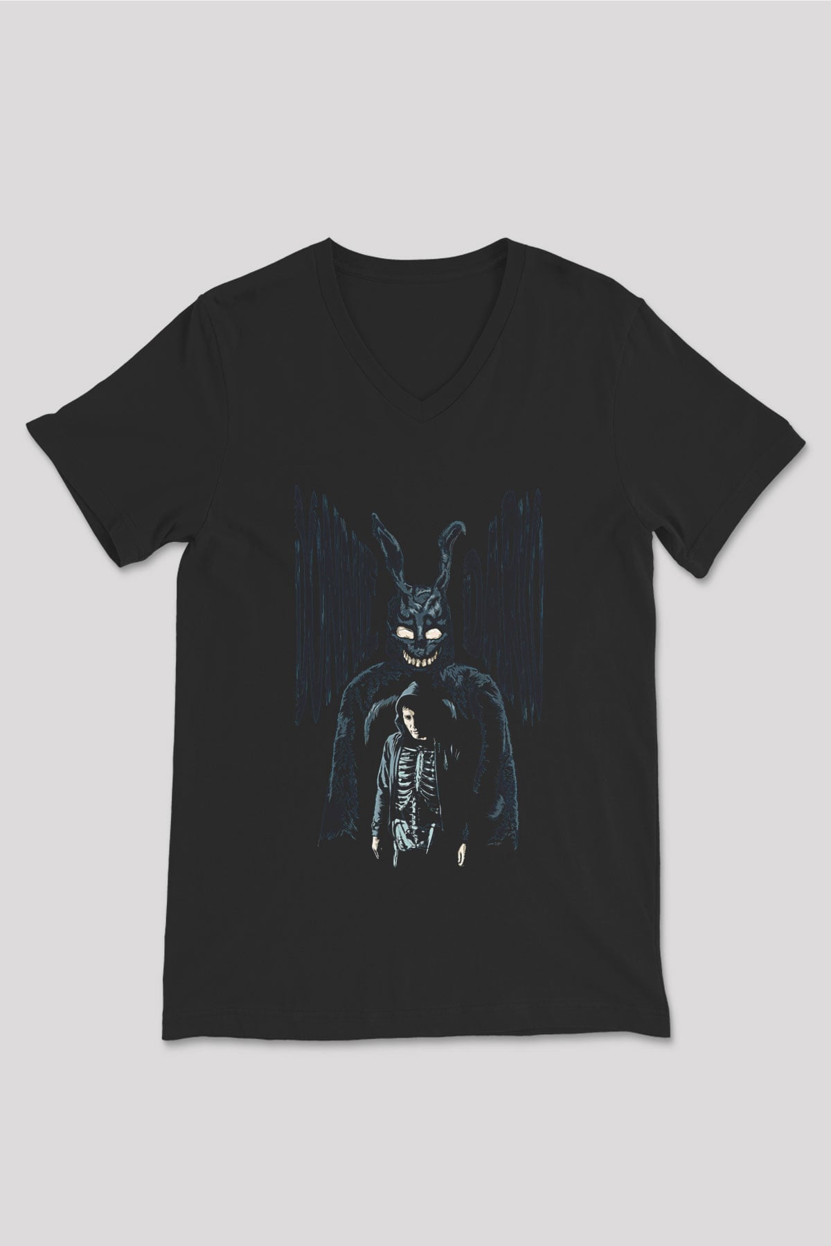 Donnie Darko Baskılı Unisex Siyah V Yaka Tişört - Tshirt