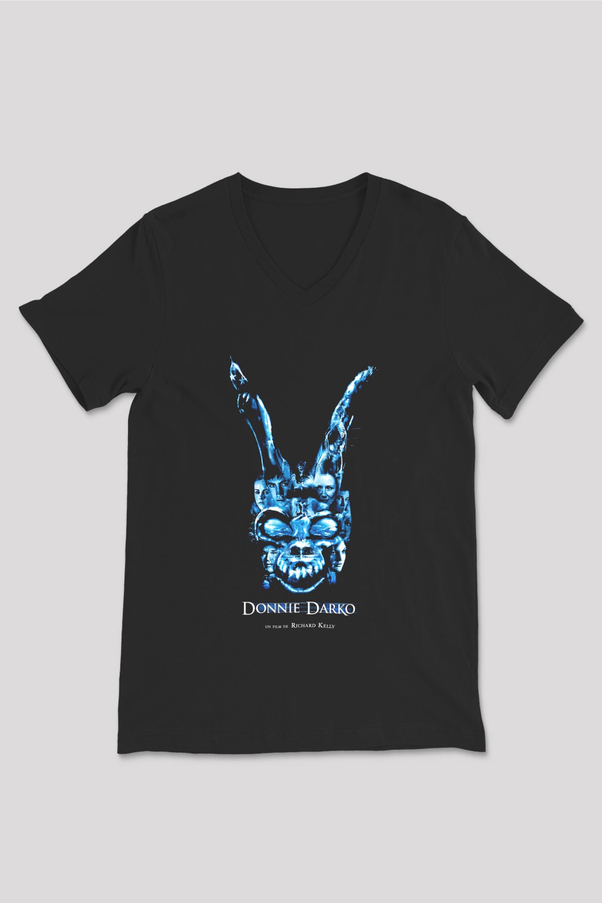 Donnie Darko Baskılı Unisex Siyah V Yaka Tişört - Tshirt