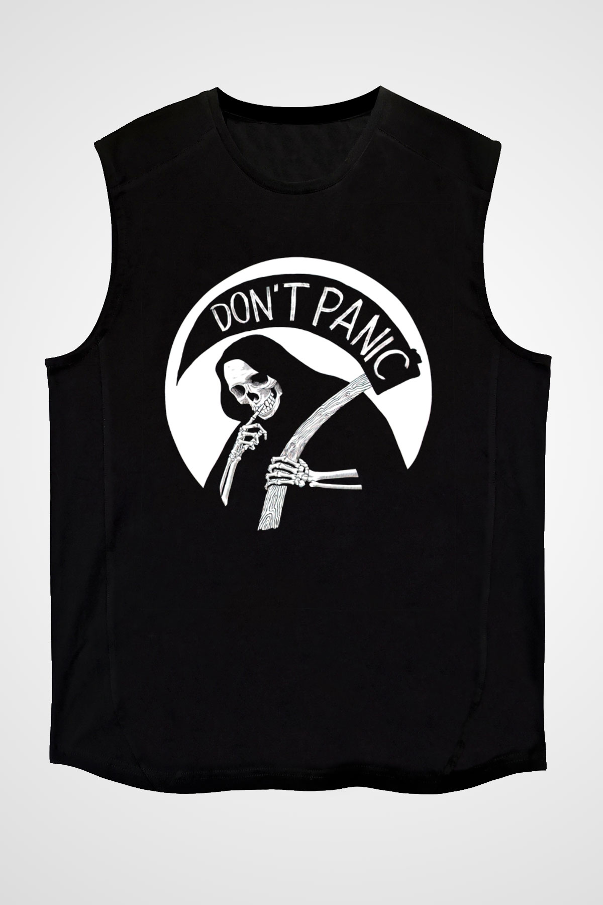 Don't Panic Temalı Baskılı Unisex Siyah  Kolsuz Tişört
