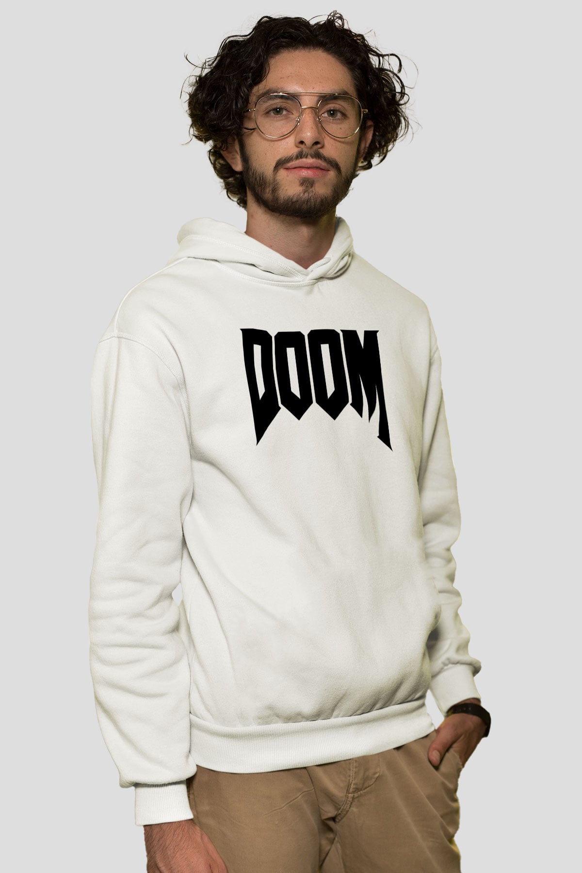 Doom Beyaz Unisex Kapşonlu Sweatshirt