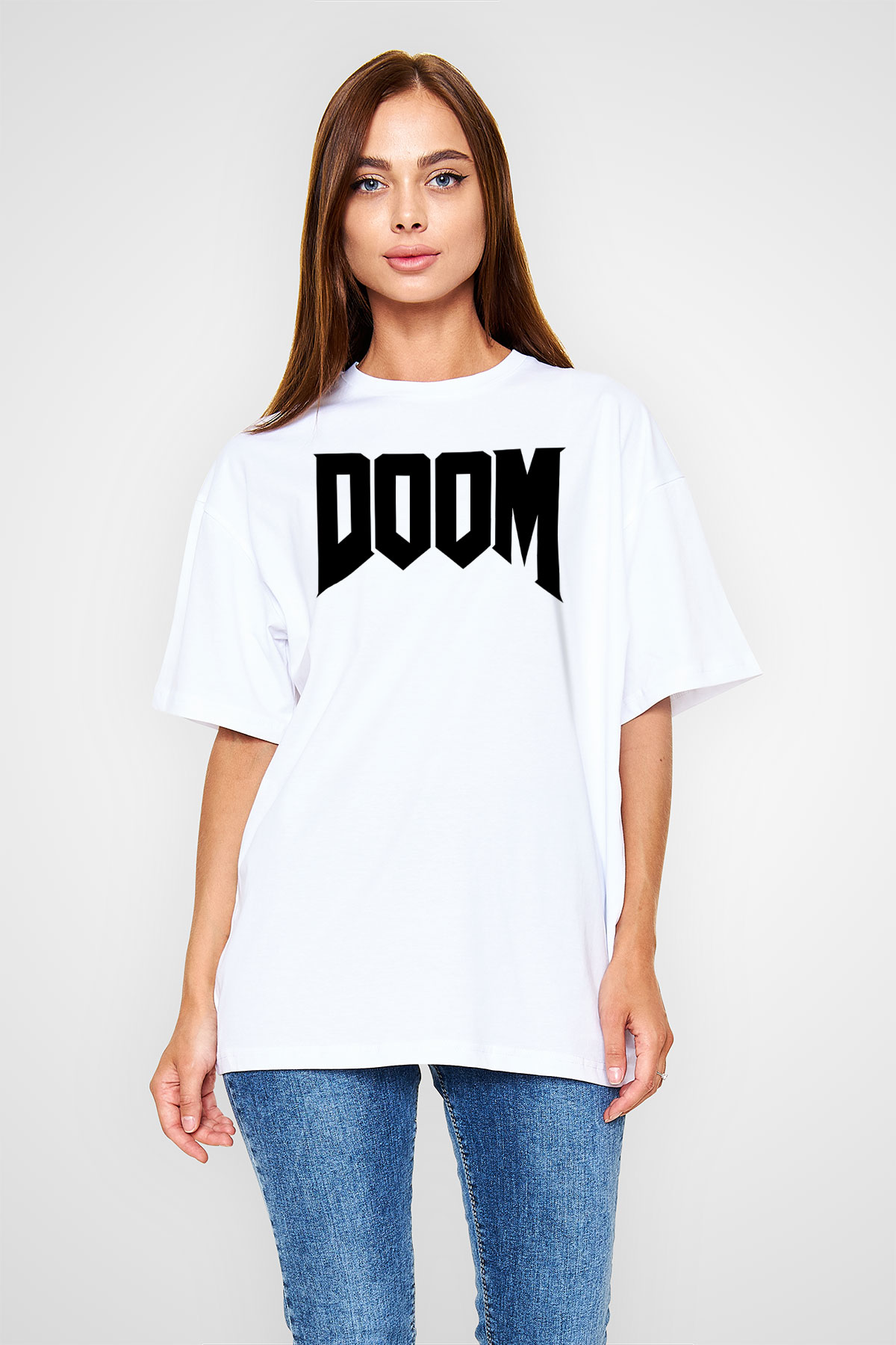 Doom Beyaz Unisex Oversize Tişört T-Shirt