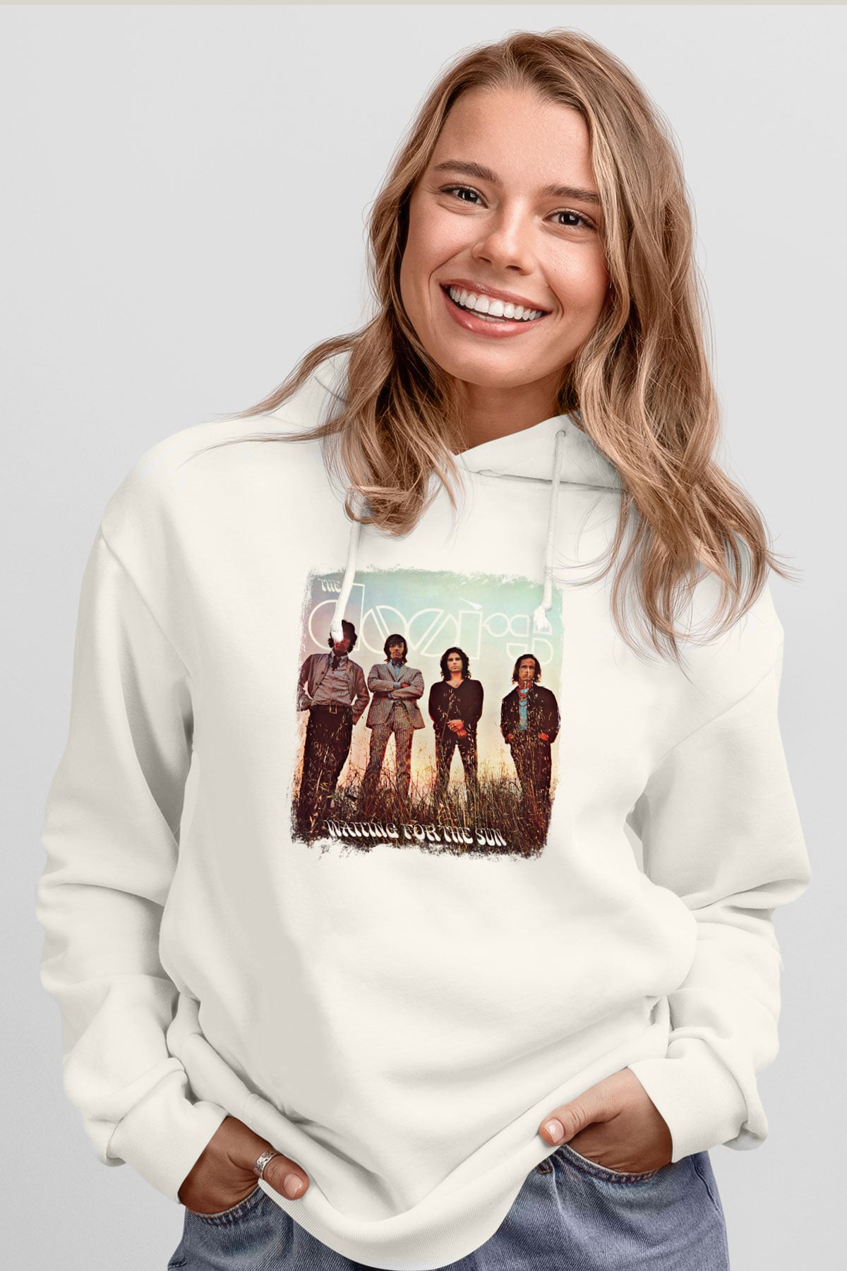 Doors Baskılı Unisex Beyaz Hoodie