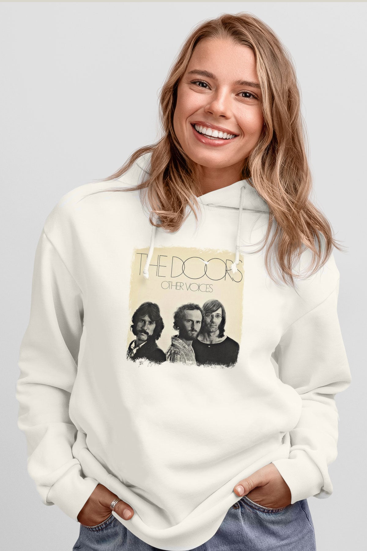 Doors Baskılı Unisex Beyaz Hoodie