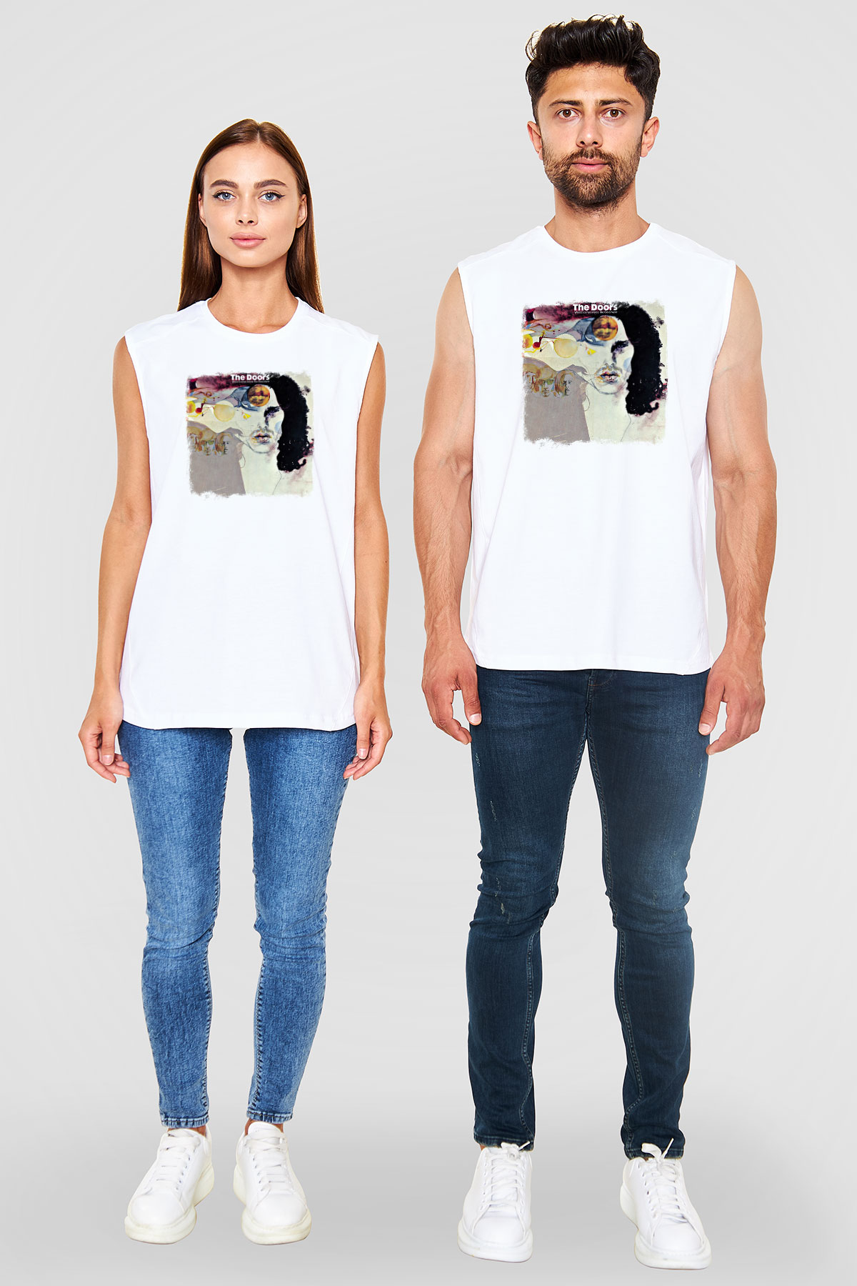 Doors Baskılı Unisex Beyaz Kolsuz Tişört