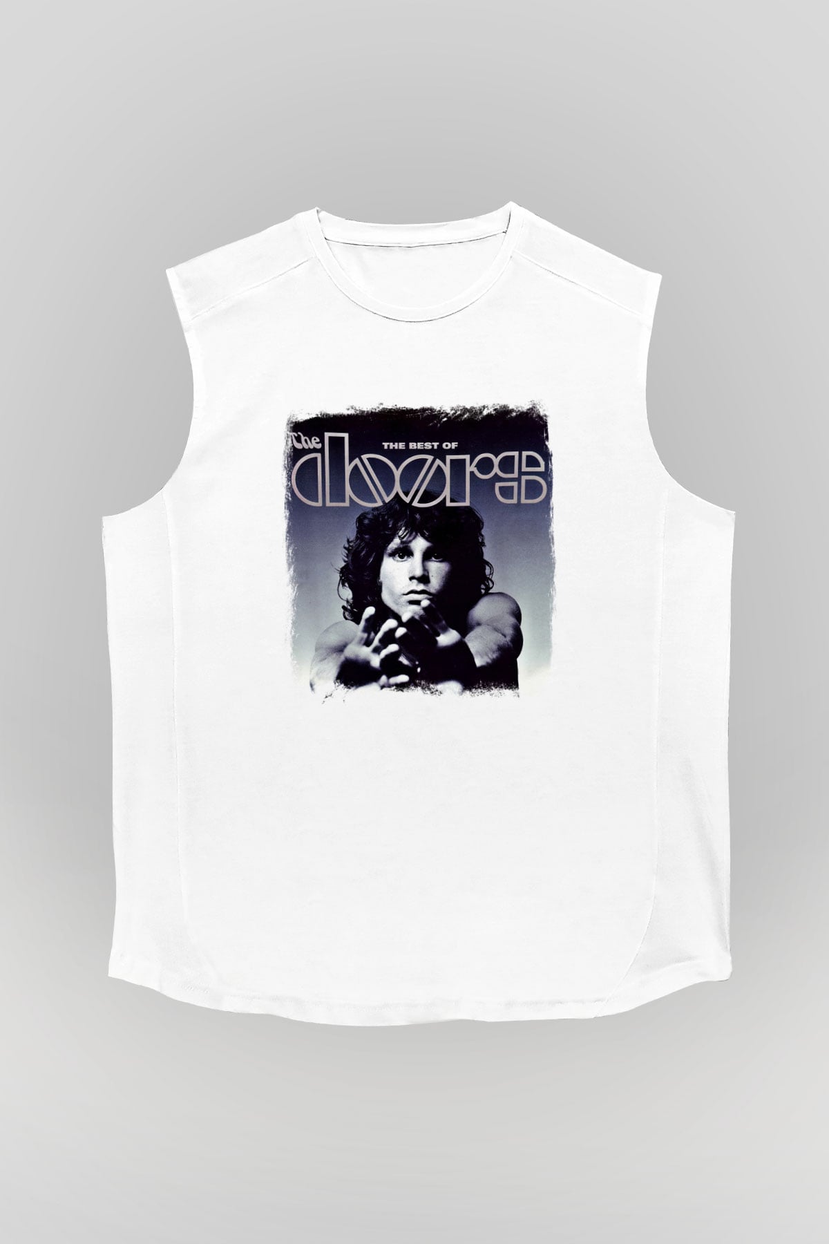 Doors Baskılı Unisex Beyaz Kolsuz Tişört