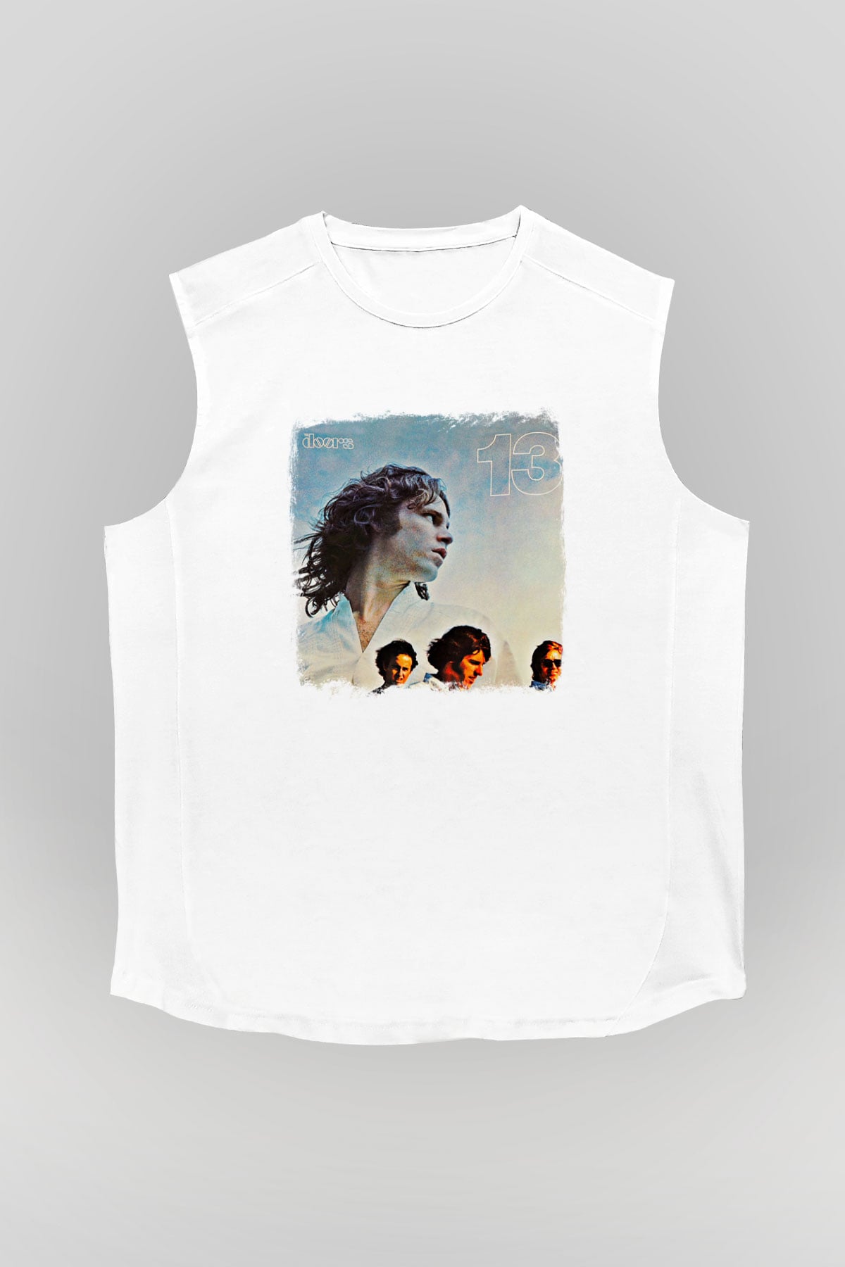 Doors Baskılı Unisex Beyaz Kolsuz Tişört